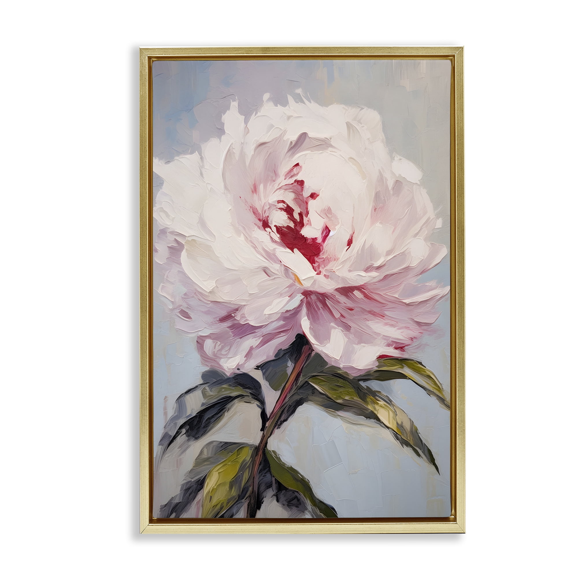 Stupell Industries Pale Pink Rose Botanical & Floral Painting Gold Floater Framed Art Print Wall Art, 21 x 31