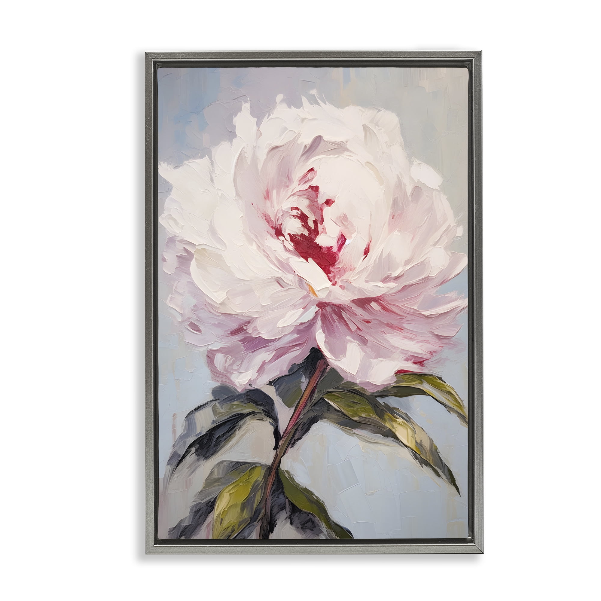 Stupell Industries Pale Pink Rose Botanical & Floral Painting Gray Floater Framed Art Print Wall Art, 21 x 31