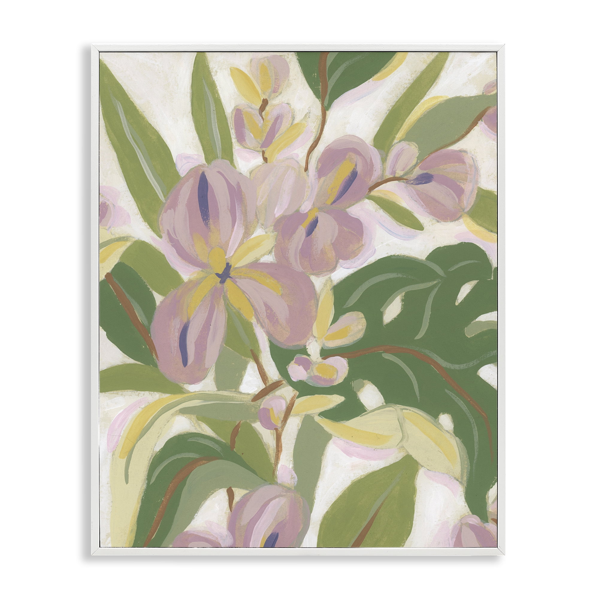 Stupell Industries Pale Trillium & Leaves Plants & Flowers Painting White Framed Art Print Wall Art, 24 x 30