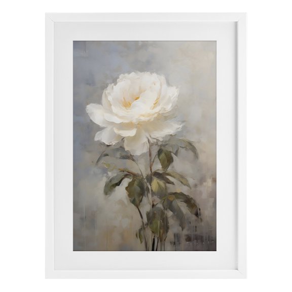 Stupell Industries Pale White Rose White Framed Print Under Glass design by LSR Creative Studio, 23 x 17