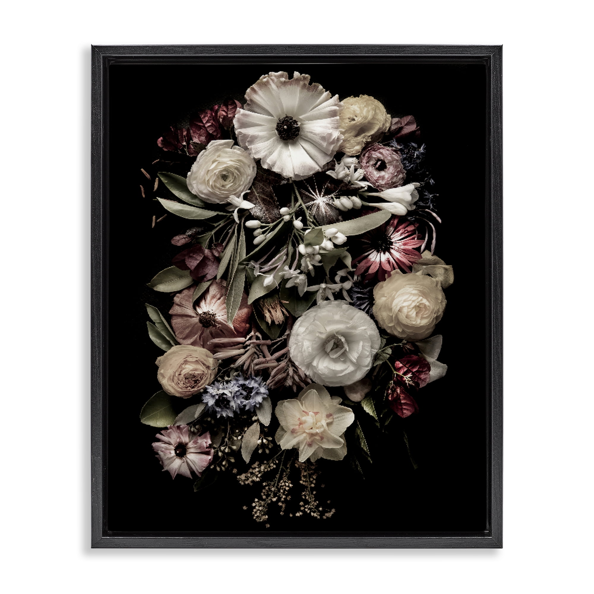 Stupell Industries Pale Yellow Roses Cluster Black Framed Floater Canvas Wall Art, design by Carl Kravats