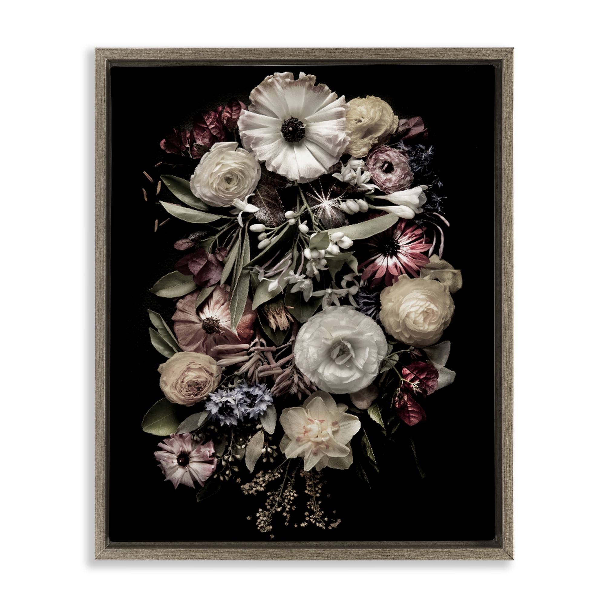 Stupell Industries Pale Yellow Roses Cluster Brown Framed Floater Canvas Wall Art, design by Carl Kravats