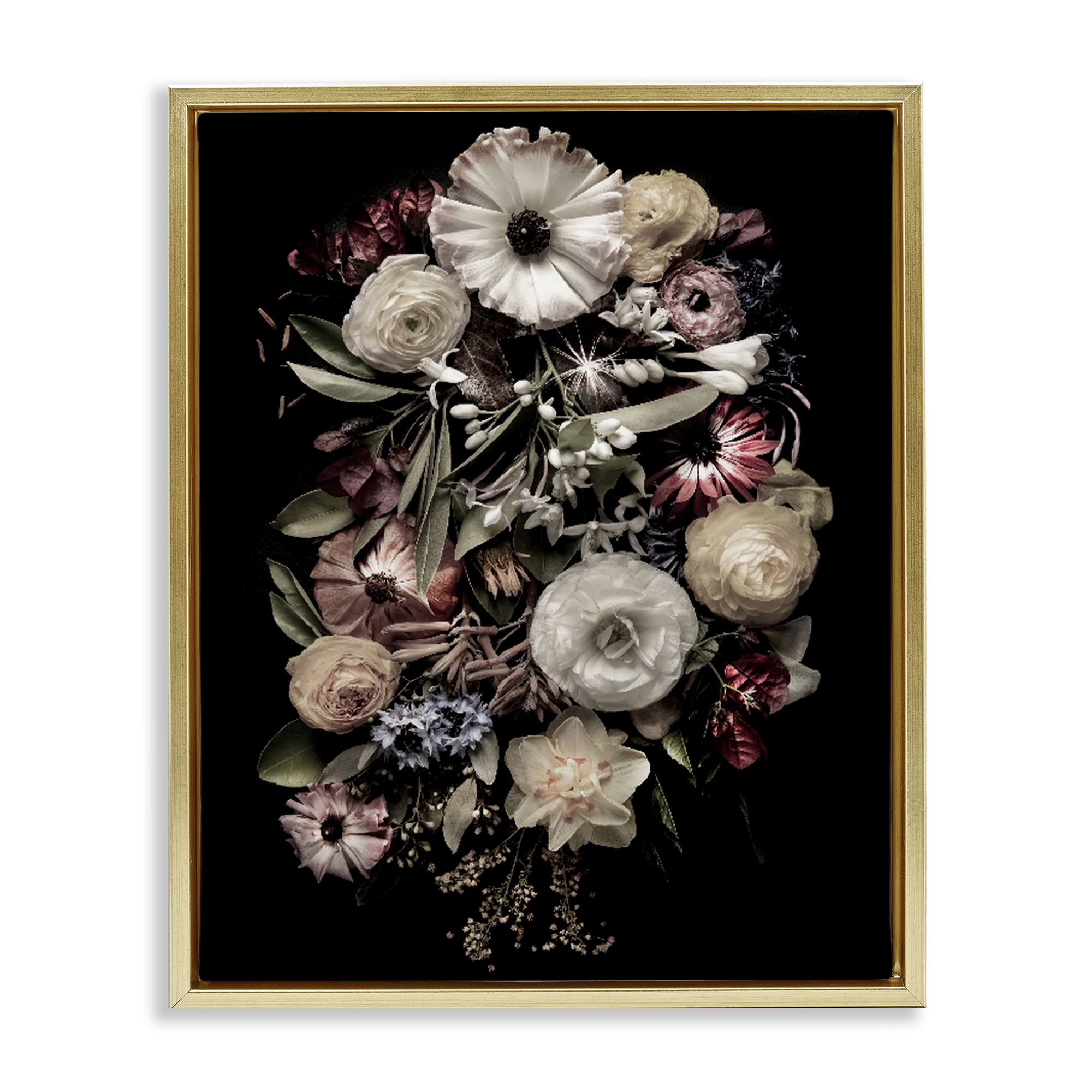 Stupell Industries Pale Yellow Roses Cluster Gold Framed Floater Canvas Wall Art, design by Carl Kravats