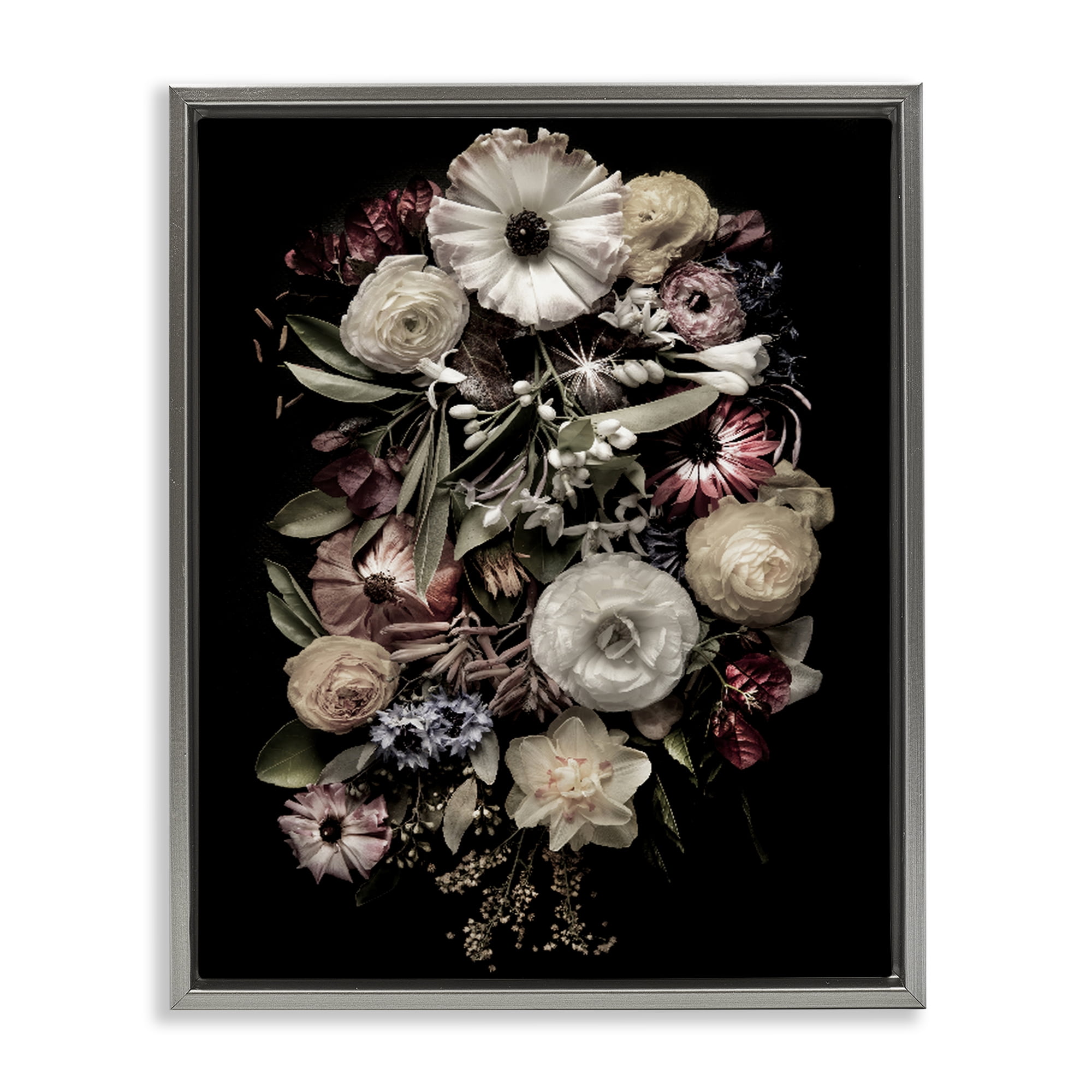 Stupell Industries Pale Yellow Roses Cluster Gray Framed Floater Canvas Wall Art, design by Carl Kravats