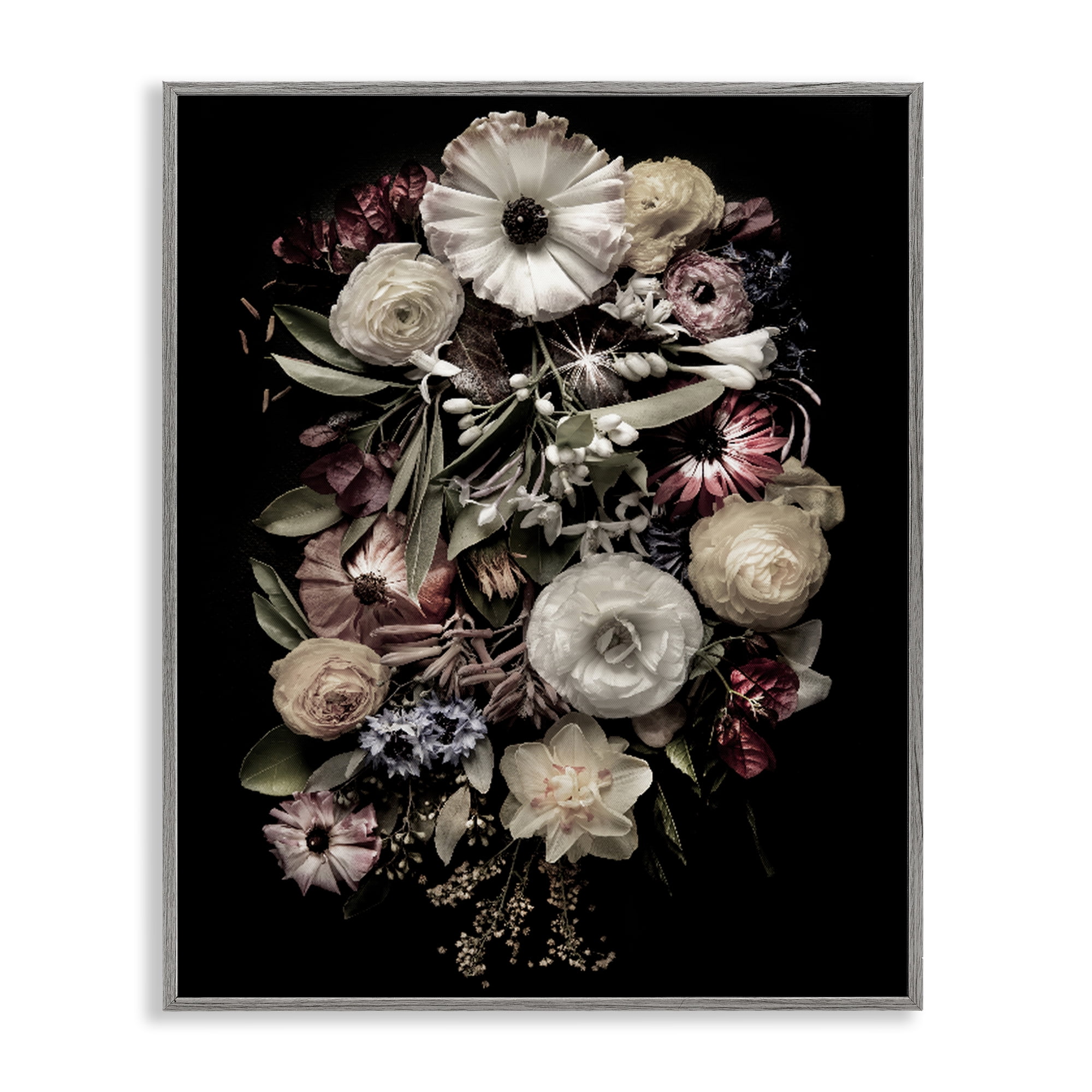 Stupell Industries Pale Yellow Roses Cluster Gray Framed Giclee Art, design by Carl Kravats