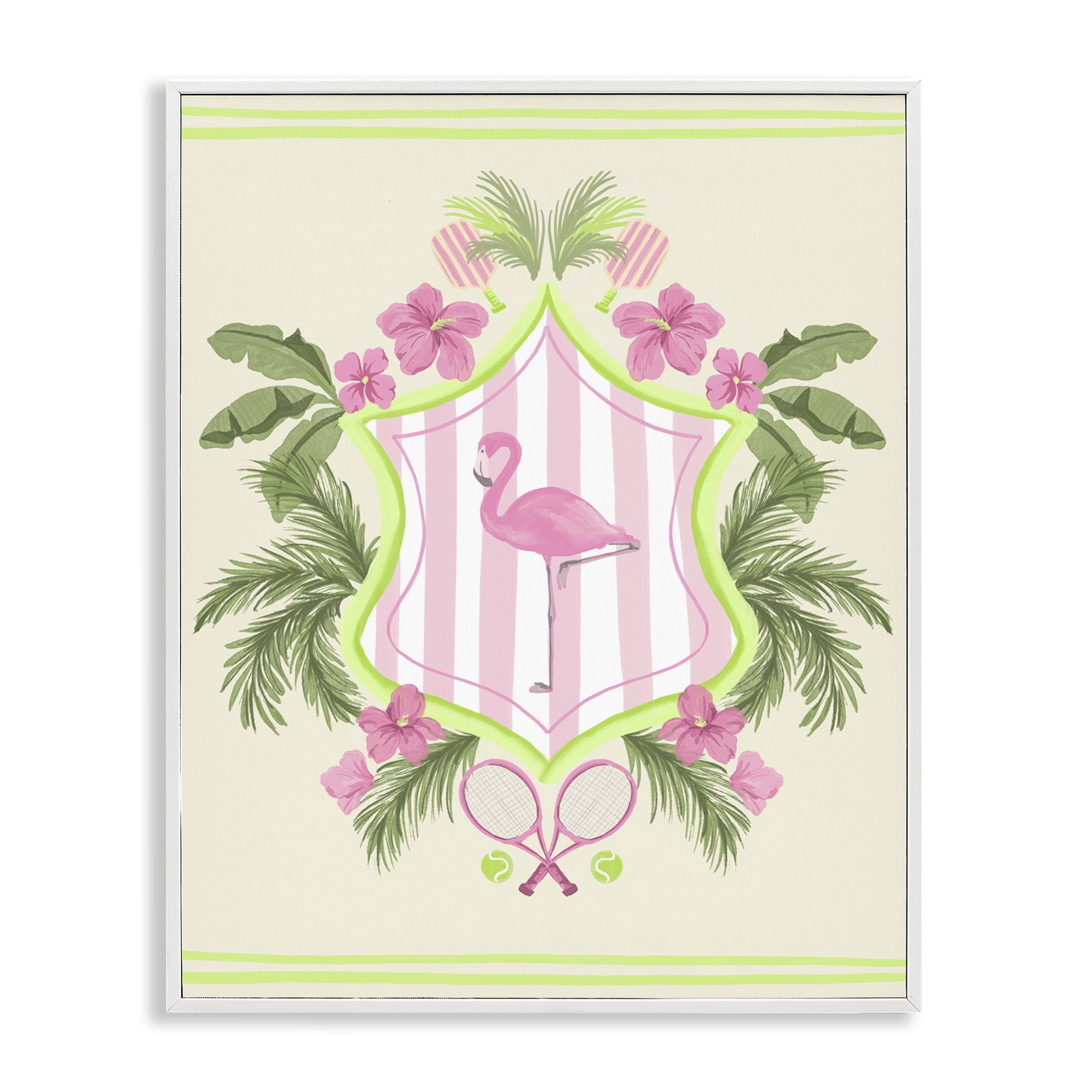 Stupell Industries Palm Beach Flamingo Emblem Sports Painting White Framed Art Print Wall Art, 16 x 20