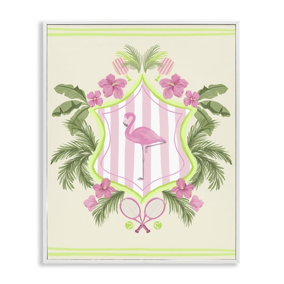 Stupell Industries Palm Beach Flamingo Emblem Sports Painting White Framed Art Print Wall Art, 24 x 30