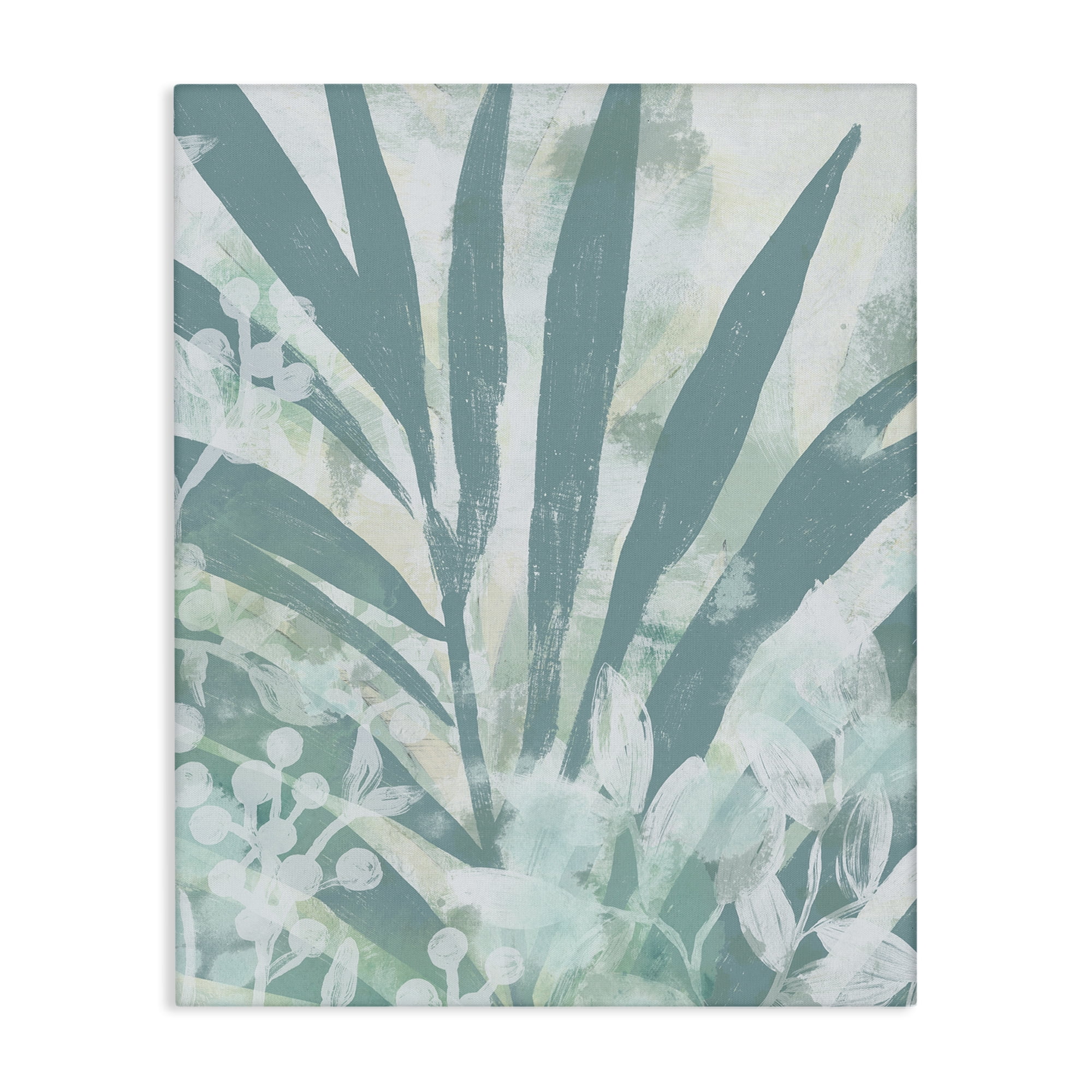 Botanical Palm Frond Splatter Canvas Wall Art in Green and White