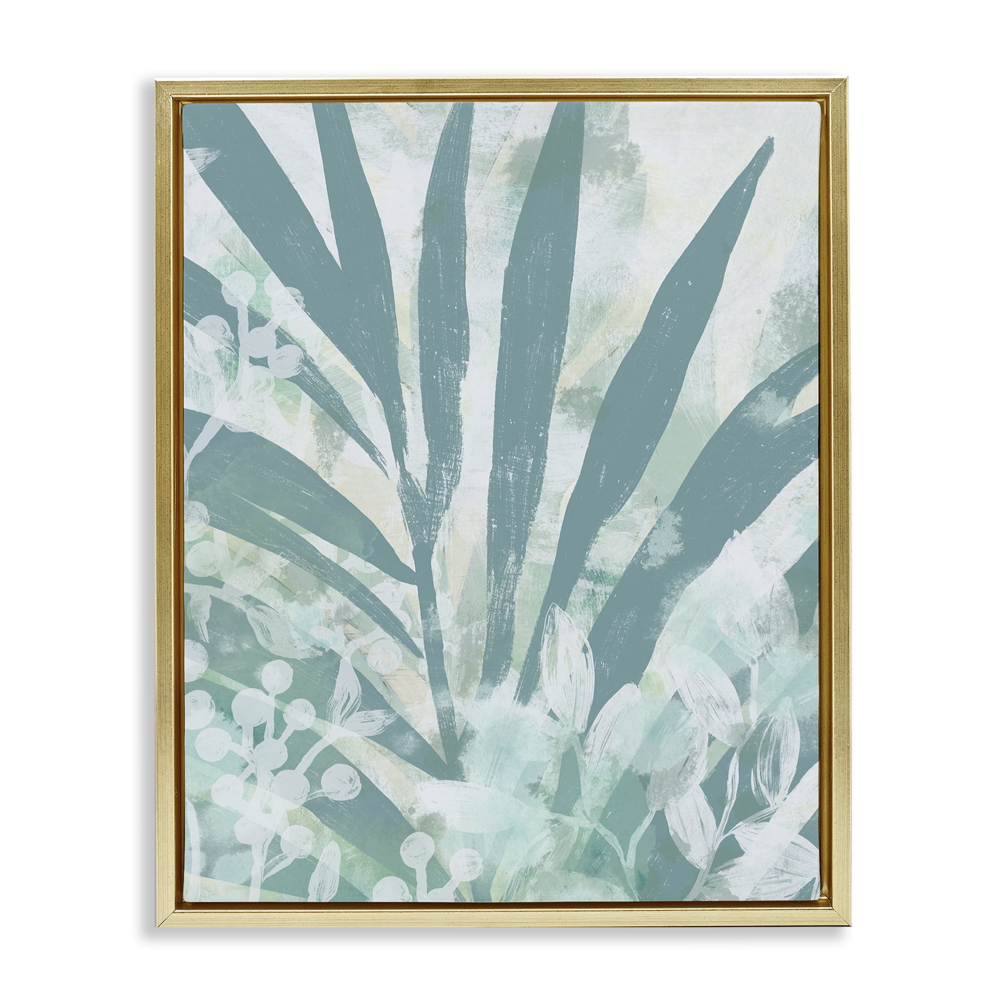 Stupell Industries Palm Frond Splatter Botanical & Floral Painting Gold Floater Framed Art Print Wall Art, 25 x 31