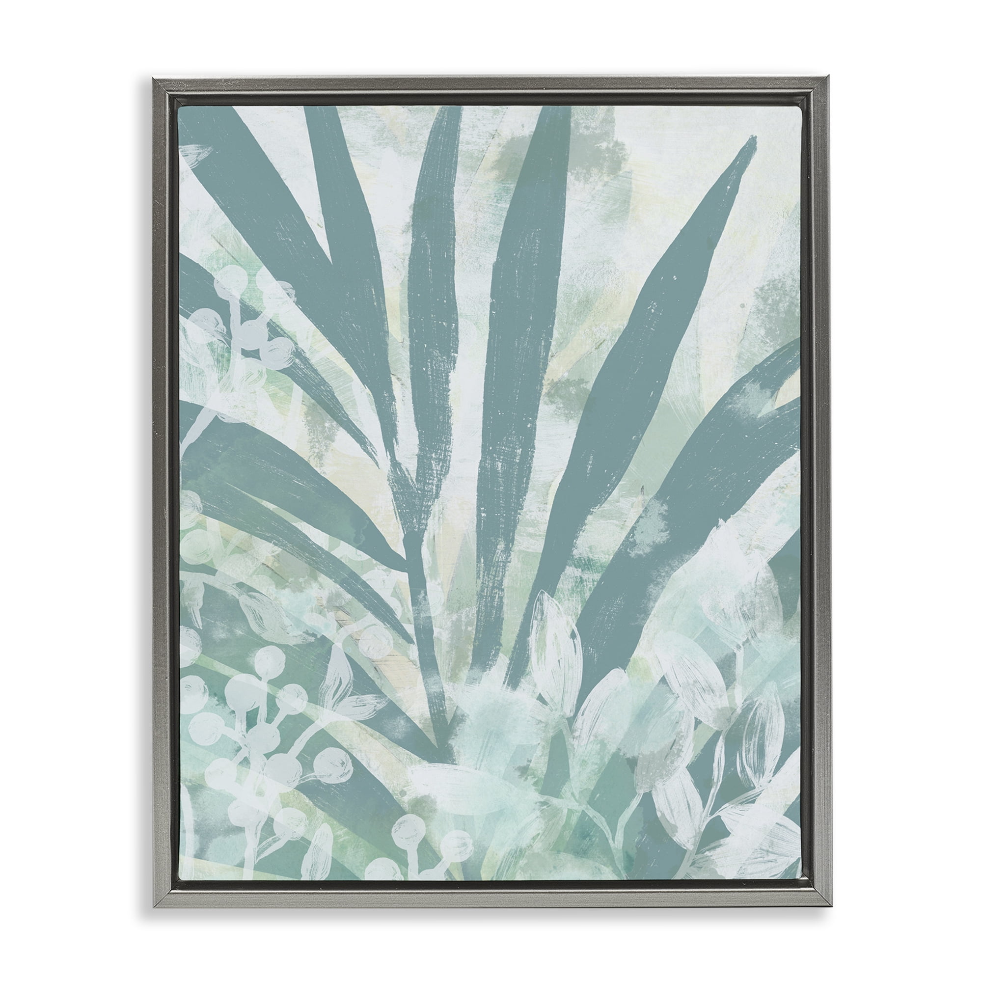 Stupell Industries Palm Frond Splatter Botanical & Floral Painting Gray Floater Framed Art Print Wall Art, 25 x 31