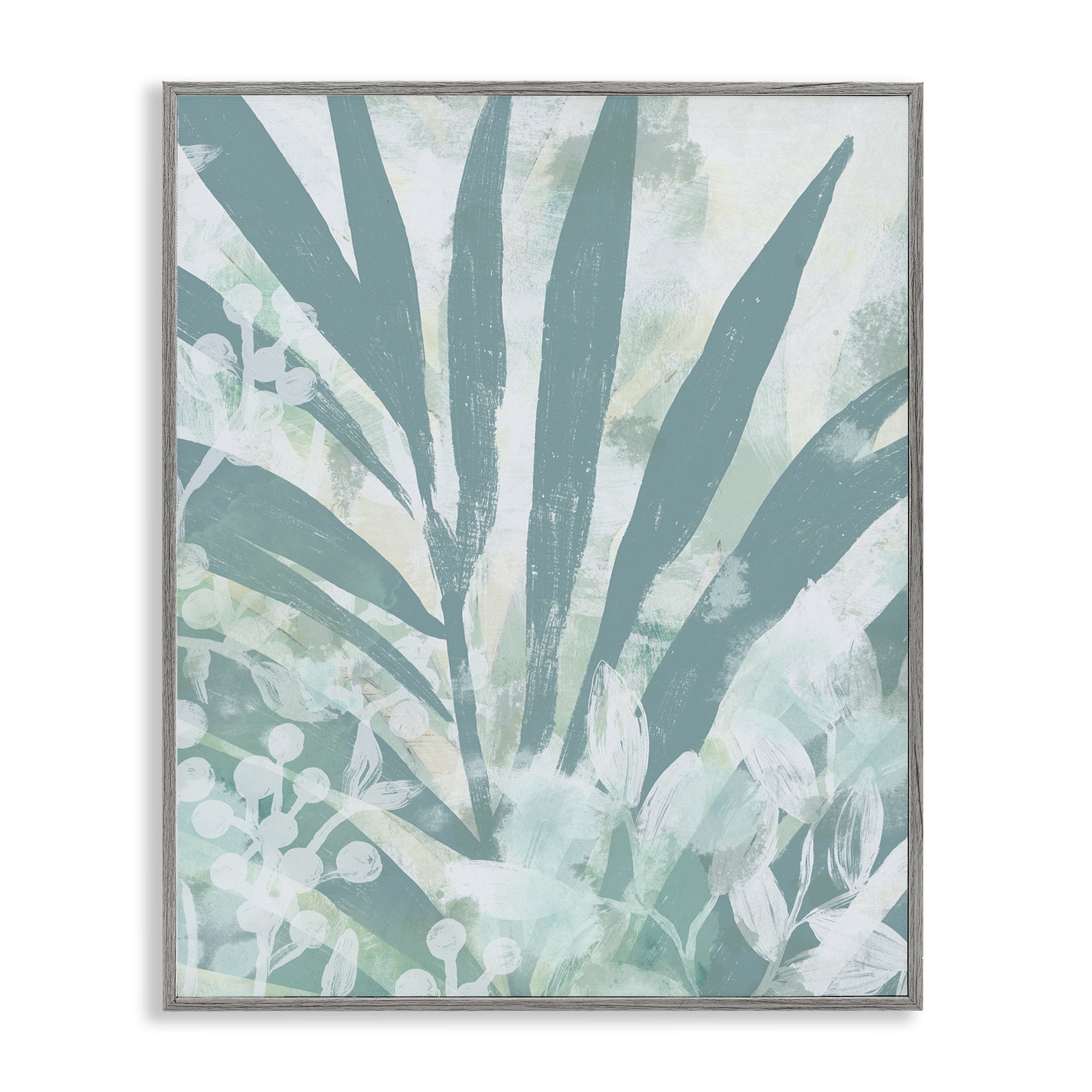 Stupell Industries Palm Frond Splatter Botanical & Floral Painting Gray Framed Art Print Wall Art, 11 x 14