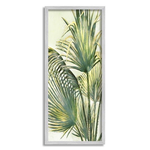 Stupell Industries Palm Fronds Painting Botanical & Floral Painting Gray Framed Art Print Wall Art, 10 x 24