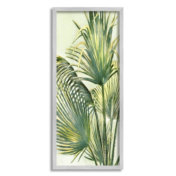 Stupell Industries Palm Fronds Painting Botanical & Floral Painting Gray Framed Art Print Wall Art, 13 x 30
