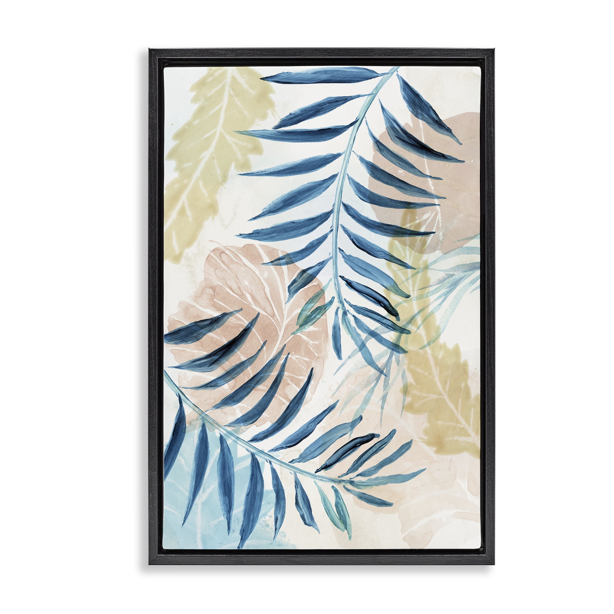Stupell Industries Palm Fronds in Pastel Haze Black Framed Floater Canvas Wall Art, design by Nan