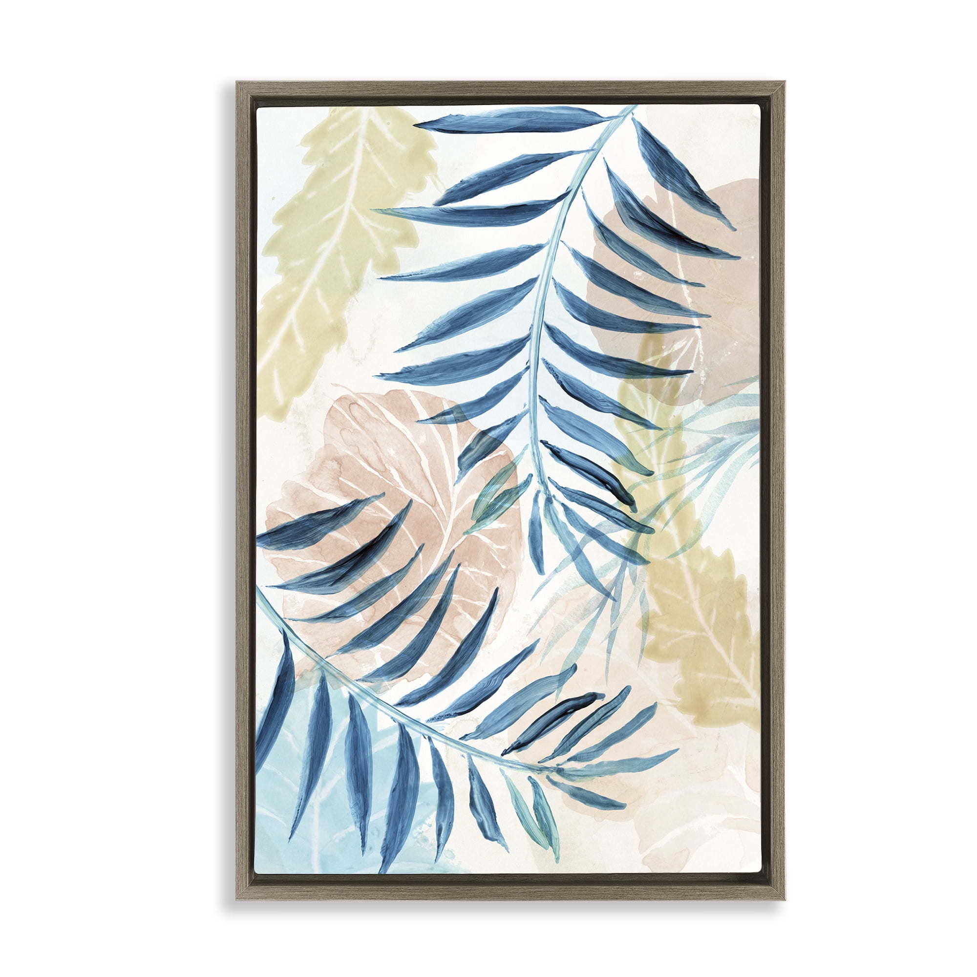 Stupell Industries Palm Fronds in Pastel Haze Brown Framed Floater Canvas Wall Art, design by Nan