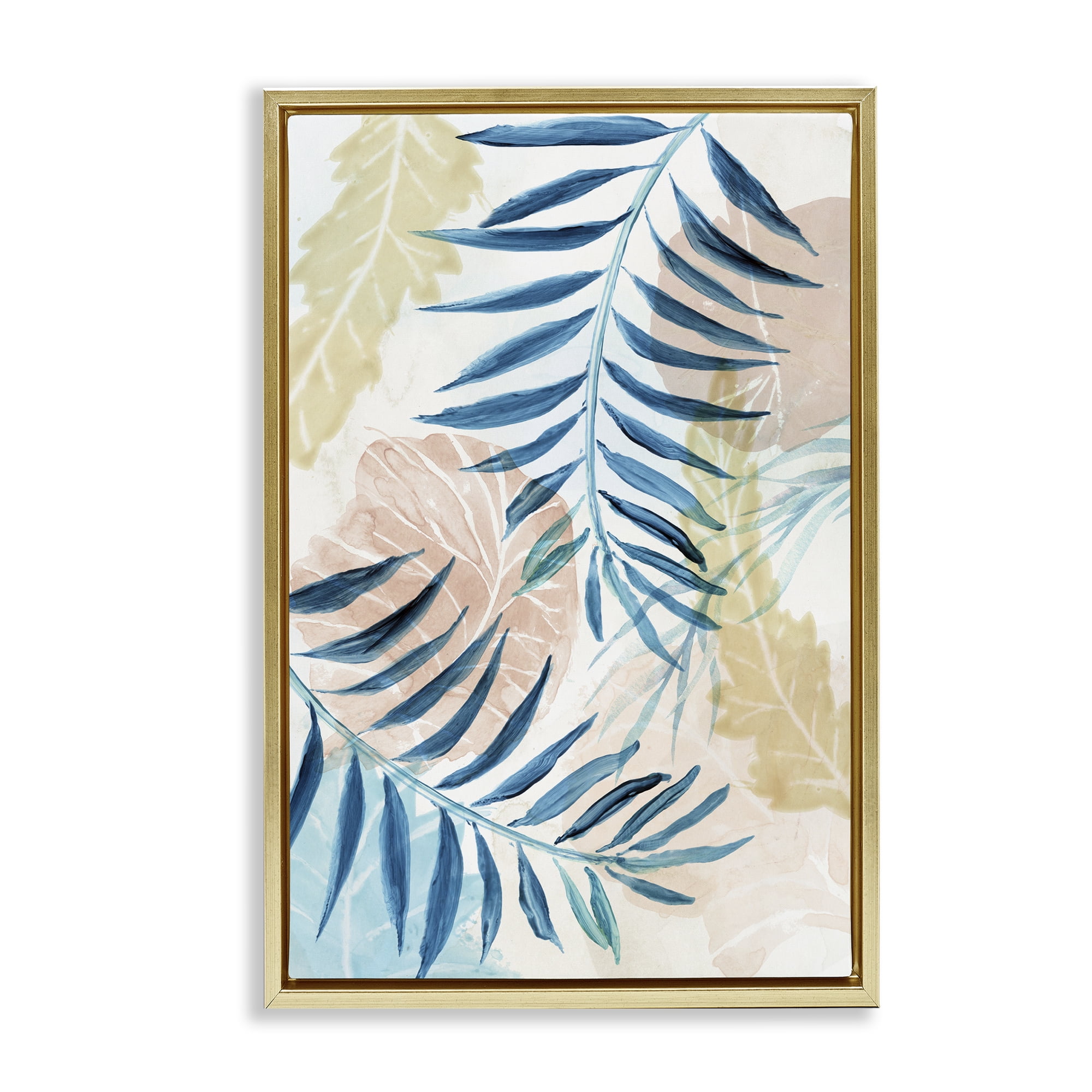 Stupell Industries Palm Fronds in Pastel Haze Gold Framed Floater Canvas Wall Art, design by Nan