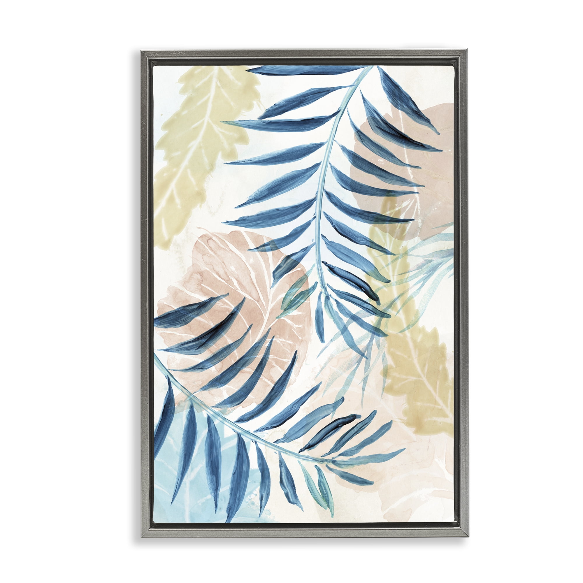 Stupell Industries Palm Fronds in Pastel Haze Gray Framed Floater Canvas Wall Art, design by Nan
