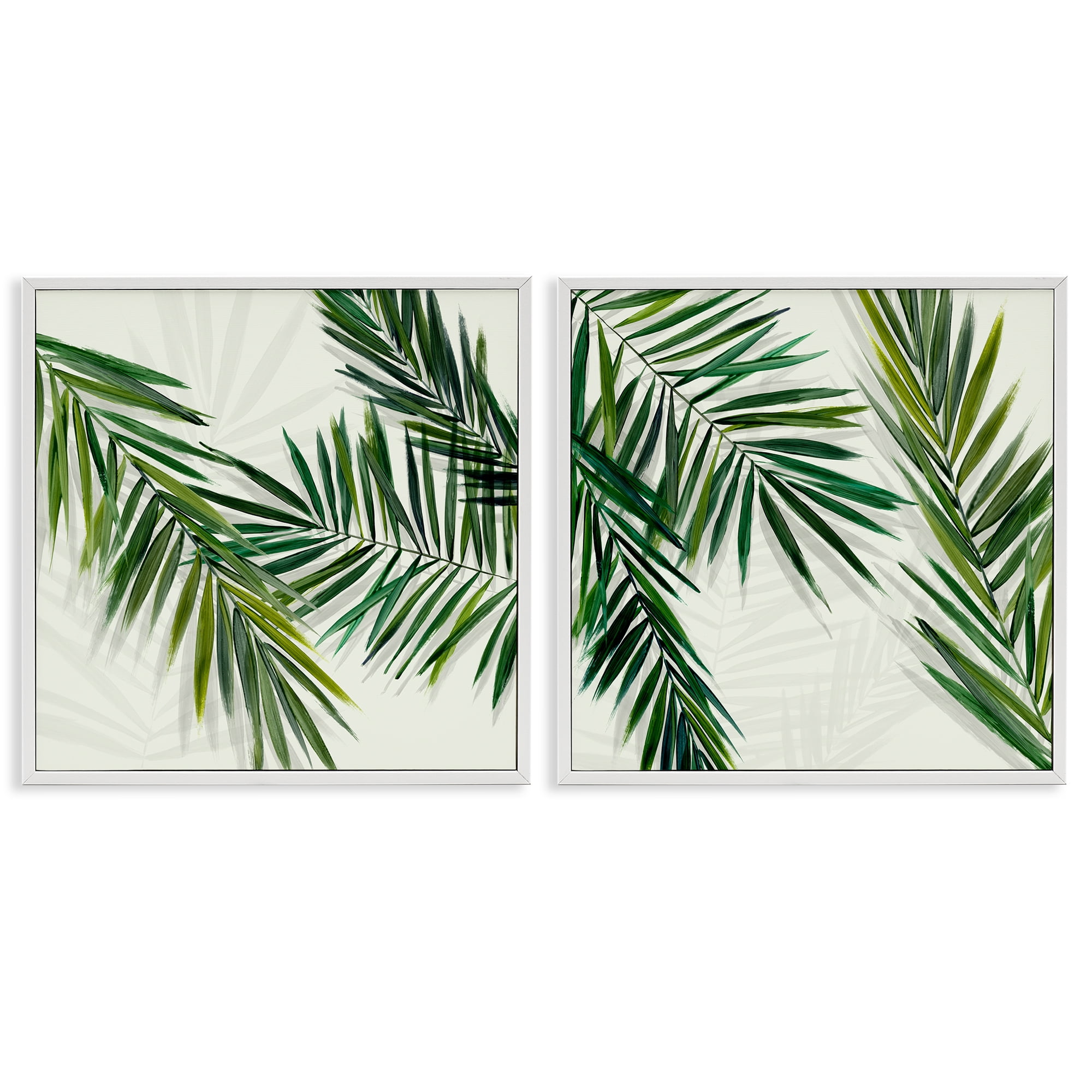 Stupell Industries Palm Fronds over Neutral Plants & Flowers Painting White Framed Art Print Wall Art, 17 x 17, Set of 2