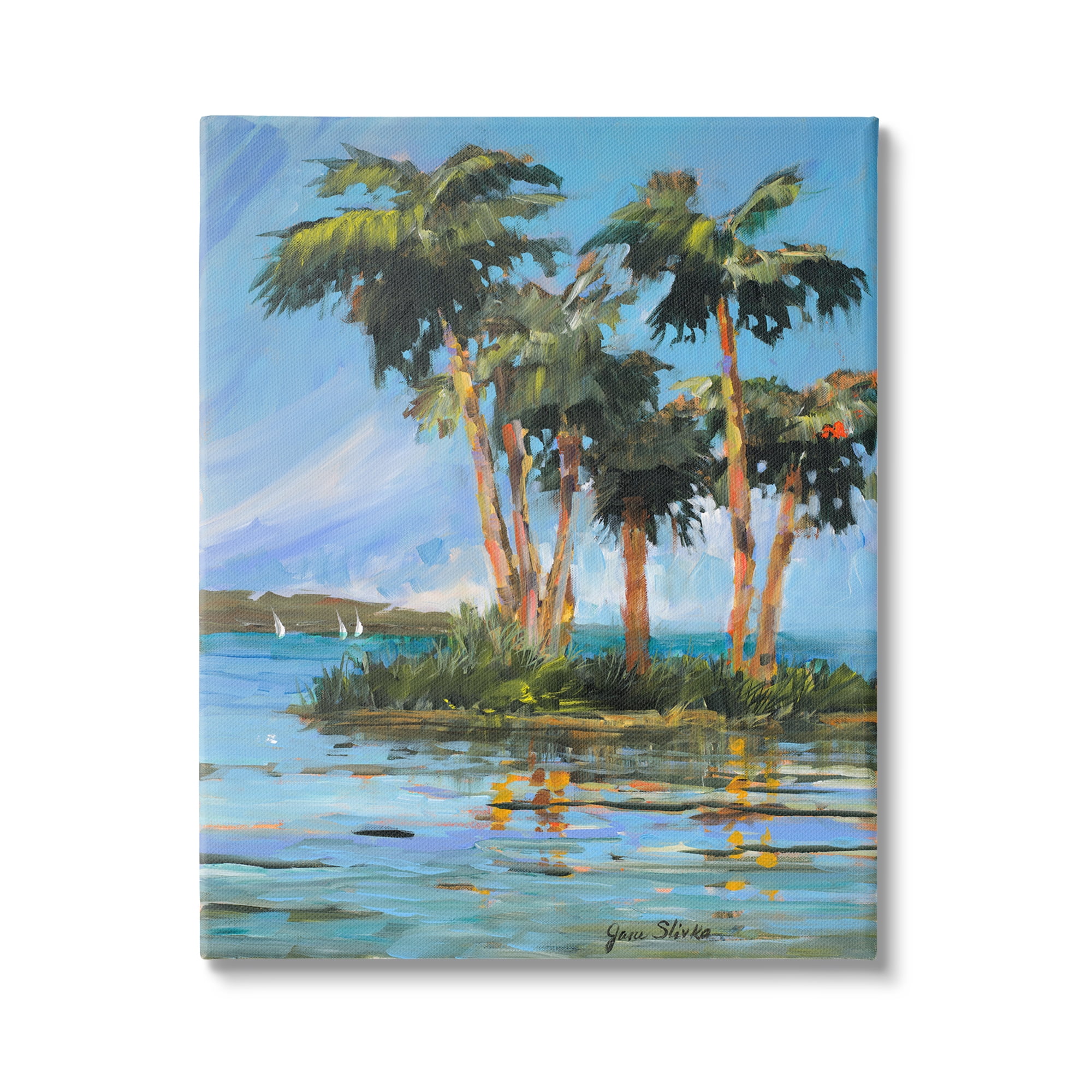 Stupell Industries Palm Island Painting Nature Painting Gallery Wrapped Canvas Print Wall Art, 24 x 30