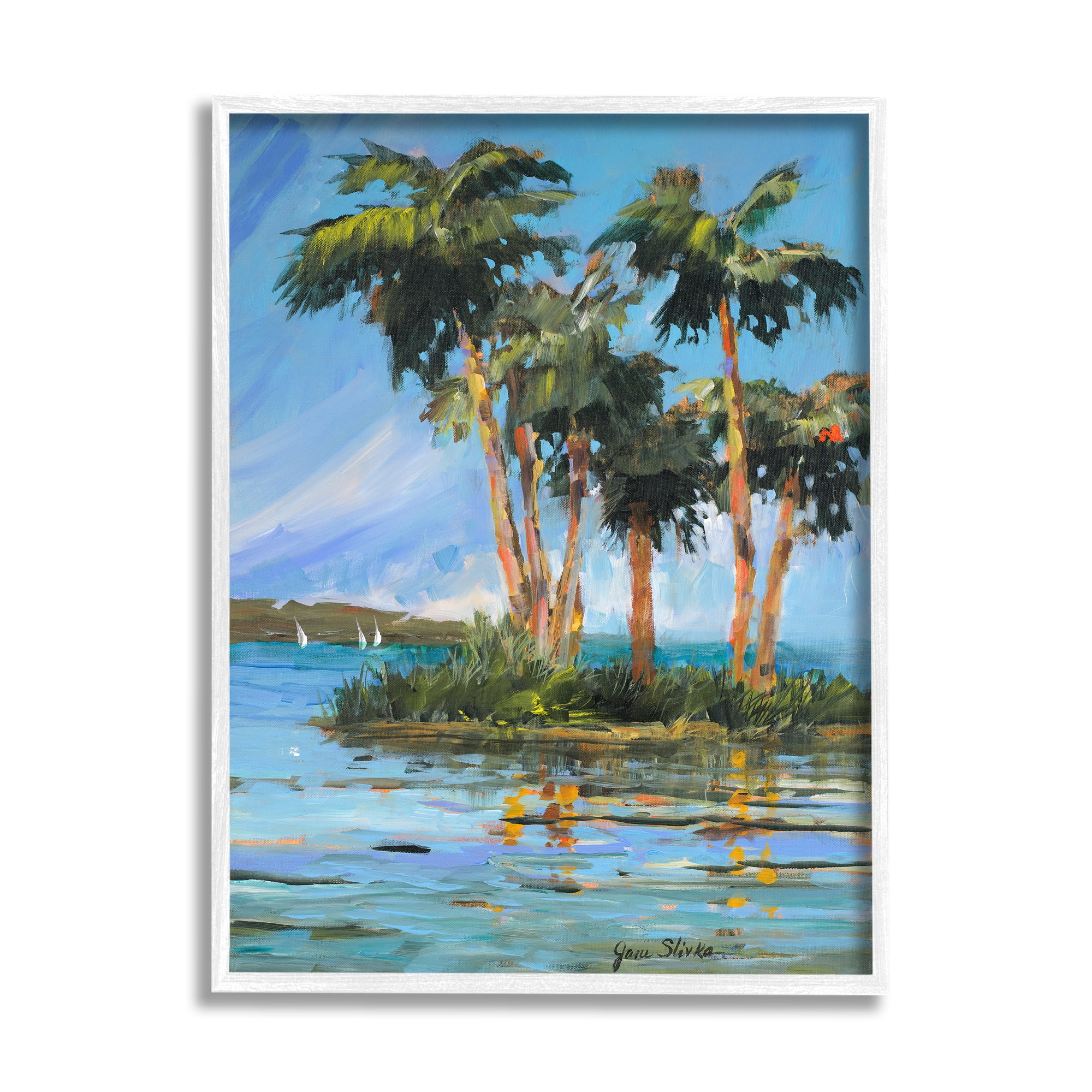 Stupell Industries Palm Island Painting Nature Painting White Framed Art Print Wall Art, 24 x 30
