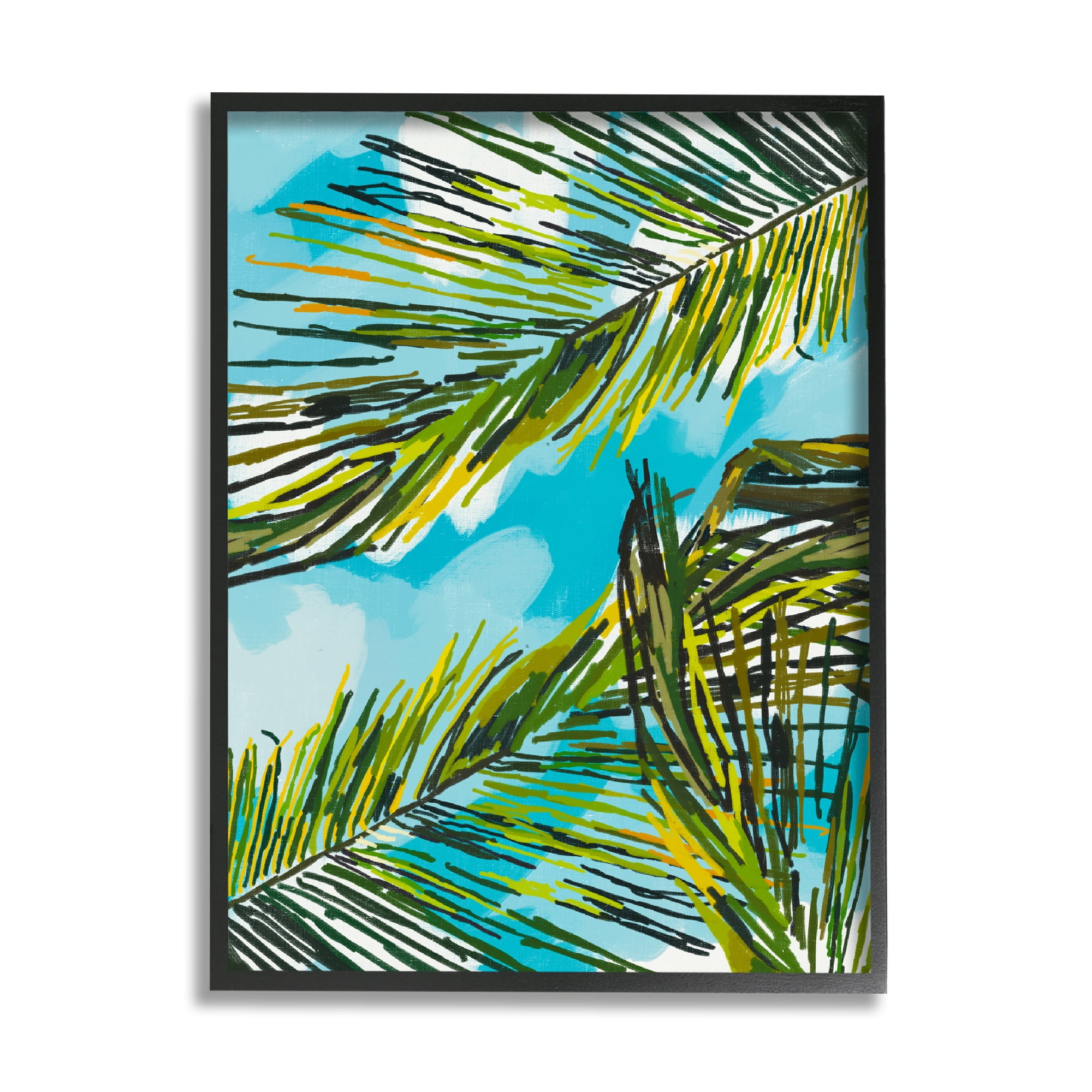 Stupell Industries Palm Leaves Blue Sky Botanical & Floral Painting Black Framed Art Print Wall Art, 11 x 14