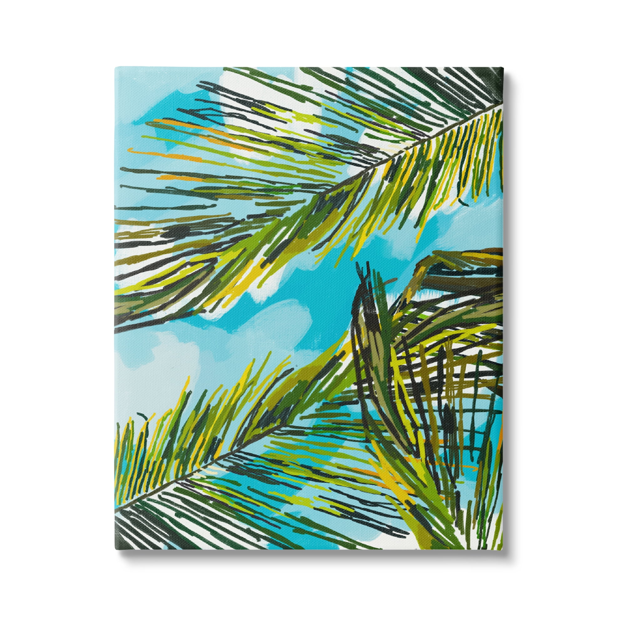 Stupell Industries Palm Leaves Blue Sky Botanical & Floral Painting Gallery Wrapped Canvas Print Wall Art, 36 x 48