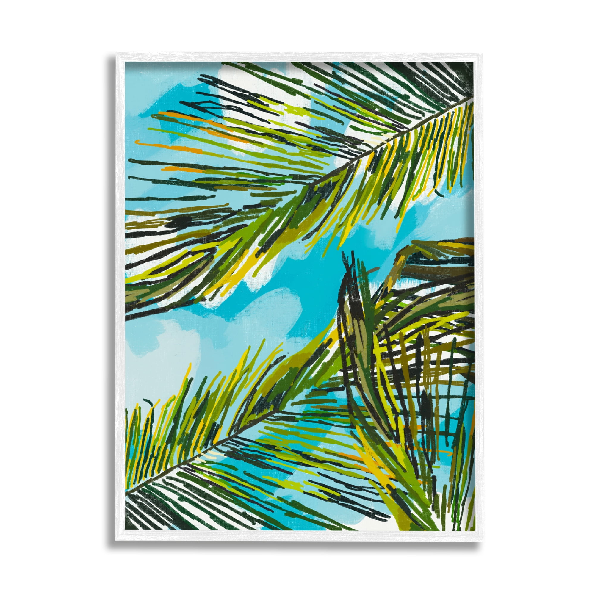 Stupell Industries Palm Leaves Blue Sky Botanical & Floral Painting White Framed Art Print Wall Art, 24 x 30