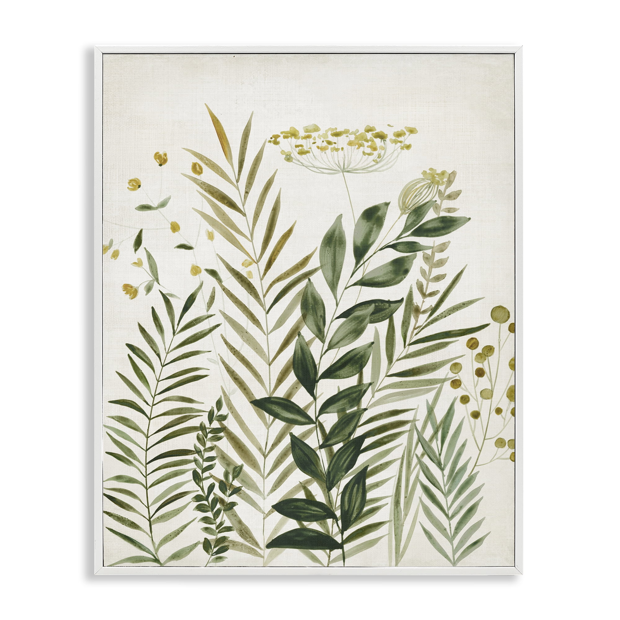 Stupell Industries Palm Leaves & Herbs Plants & Flowers Painting White Framed Art Print Wall Art, 16 x 20