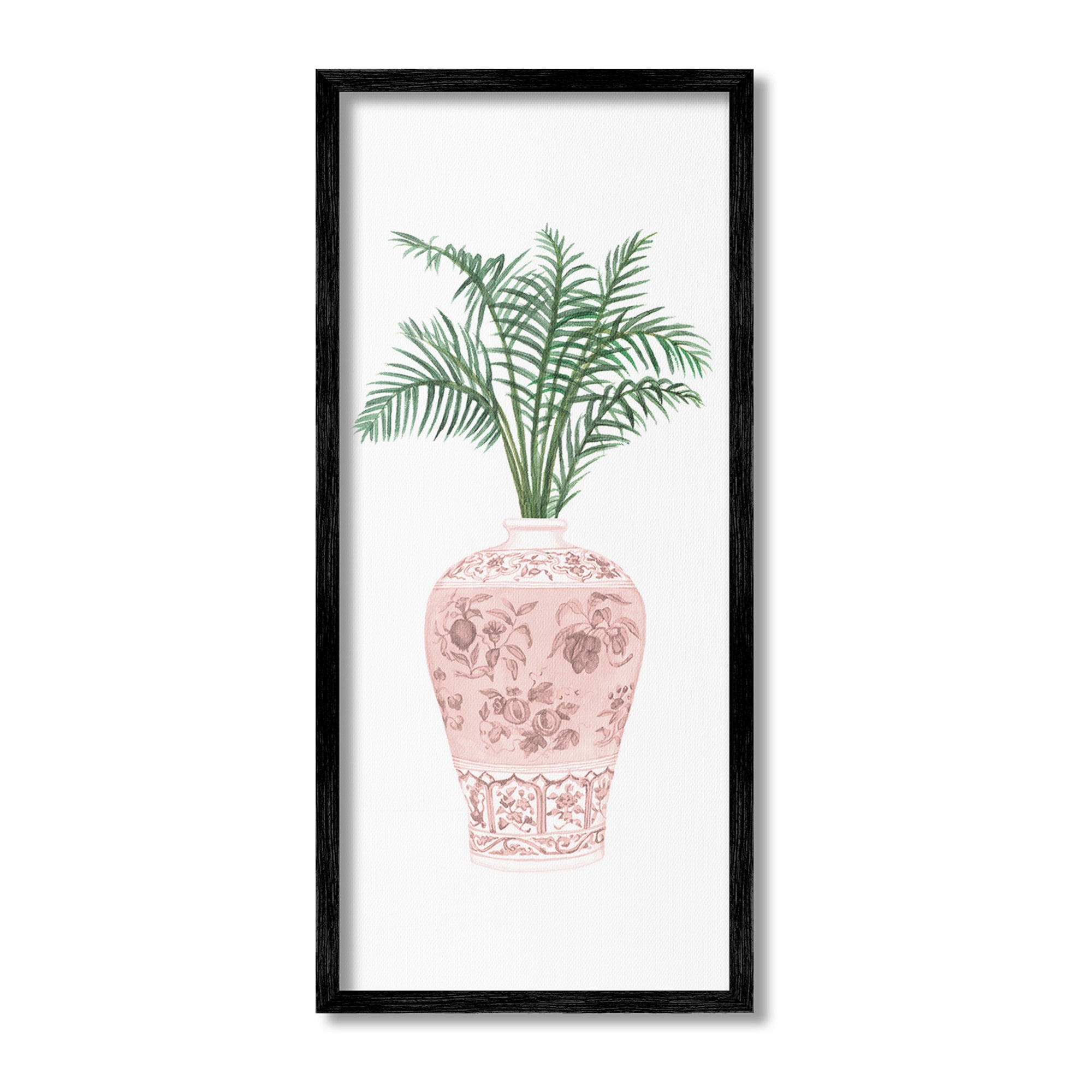 Stupell Industries Palm Leaves in Ornate Vase Botanical & Floral Painting Black Framed Art Print Wall Art, 13 x 30
