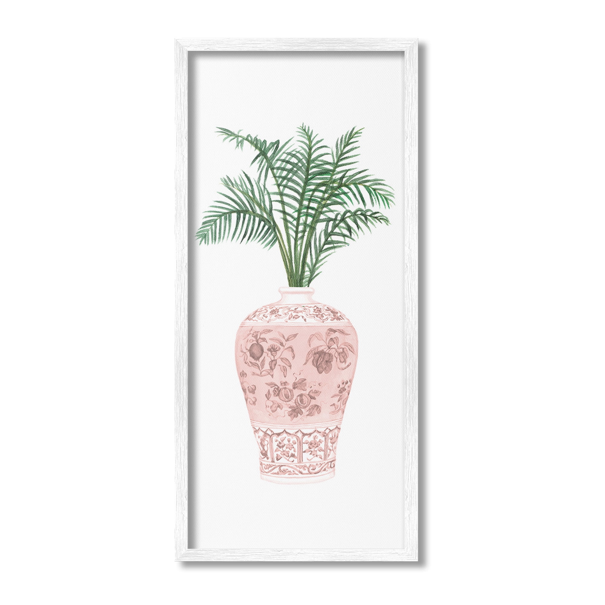 Stupell Industries Palm Leaves in Ornate Vase Botanical & Floral Painting White Framed Art Print Wall Art, 10 x 24