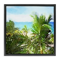 Stupell Industries Palm Leaves over Beach Landscape & Nature Painting Black Floater Framed Canvas Art Print Wall Art, 18 x 18