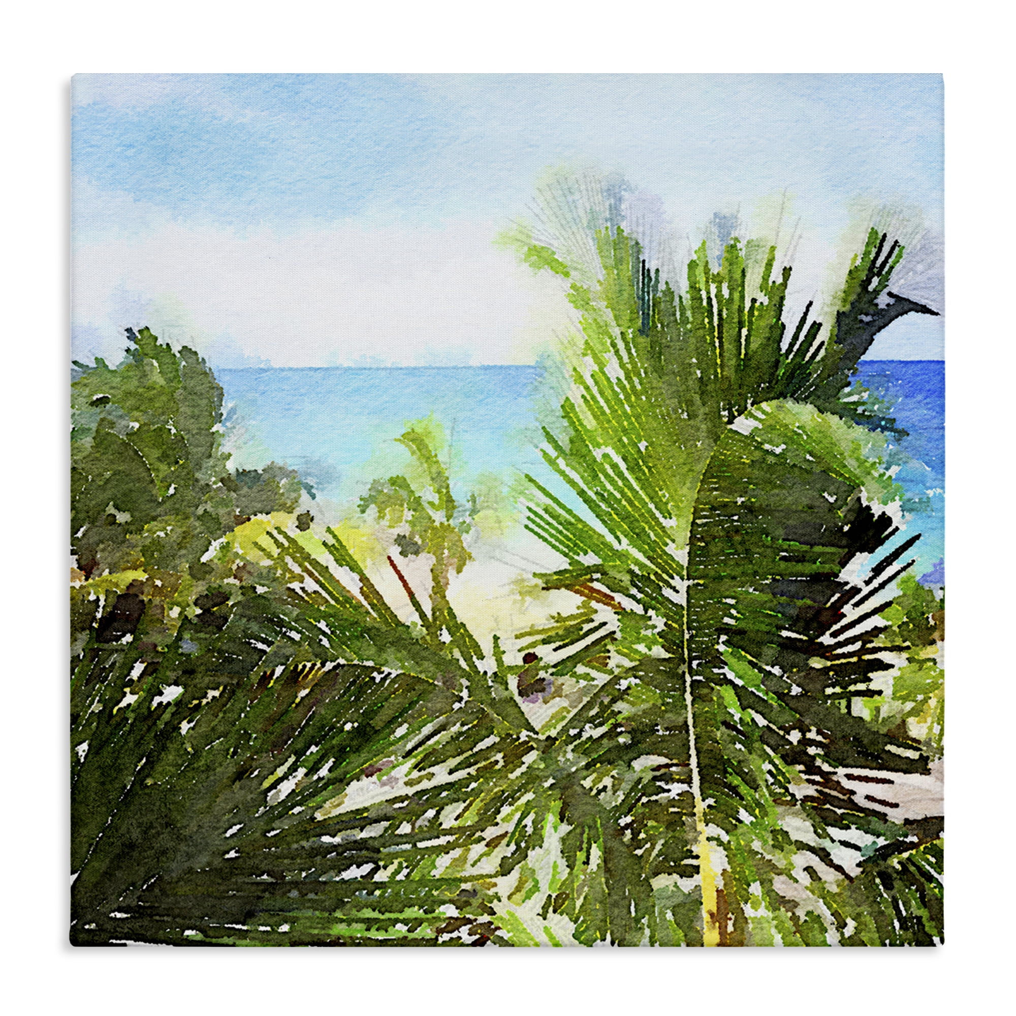 Stupell Industries Palm Leaves over Beach Landscape & Nature Painting Wrapped Canvas Art Print Wall Art, 24 x 24