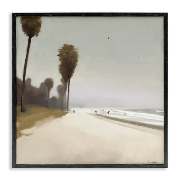 Stupell Industries Palm Lined Beach Landscape & Nature Painting Black Framed Art Print Wall Art, 12 x 12