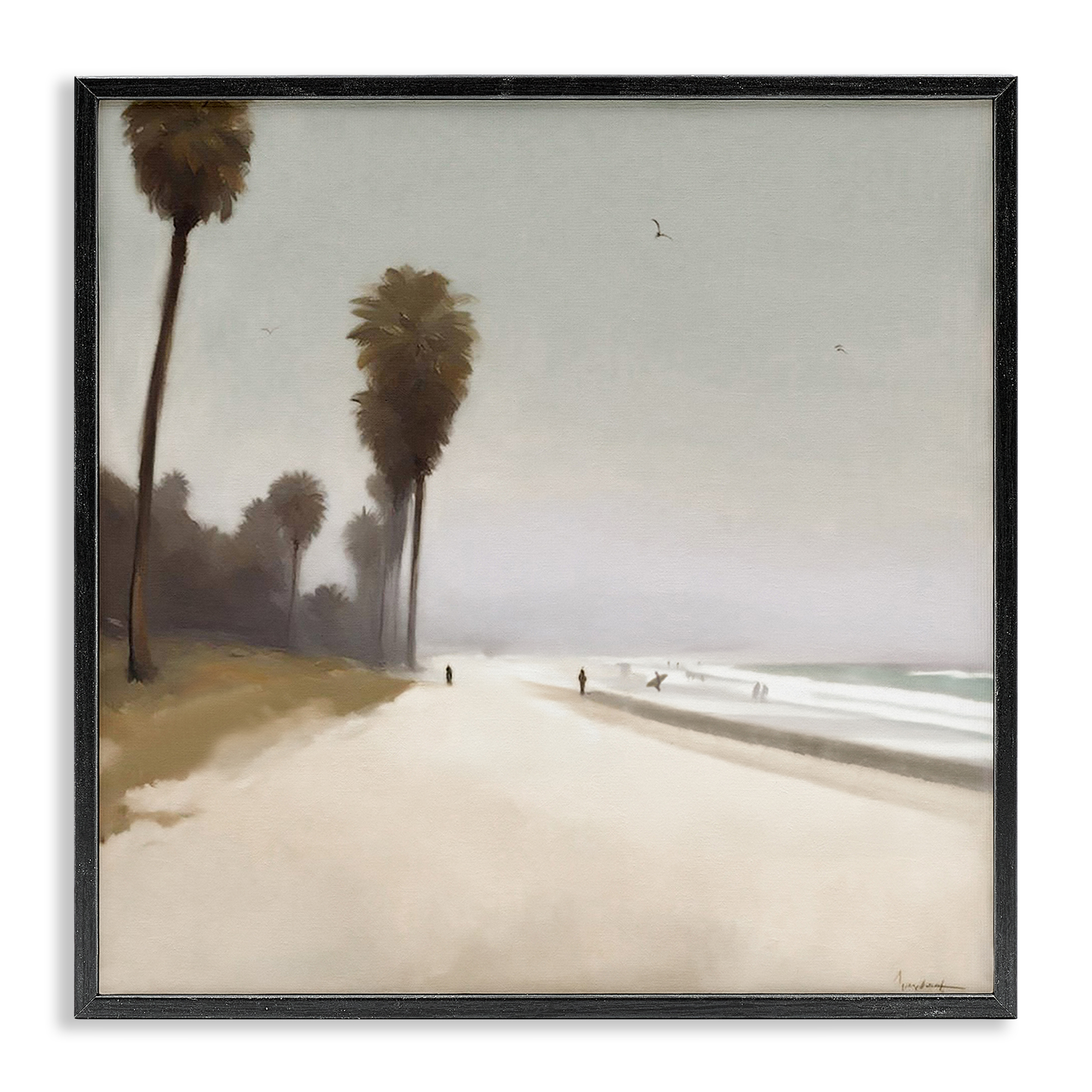 Stupell Industries Palm Lined Beach Landscape & Nature Painting Black Framed Art Print Wall Art, 24 x 24