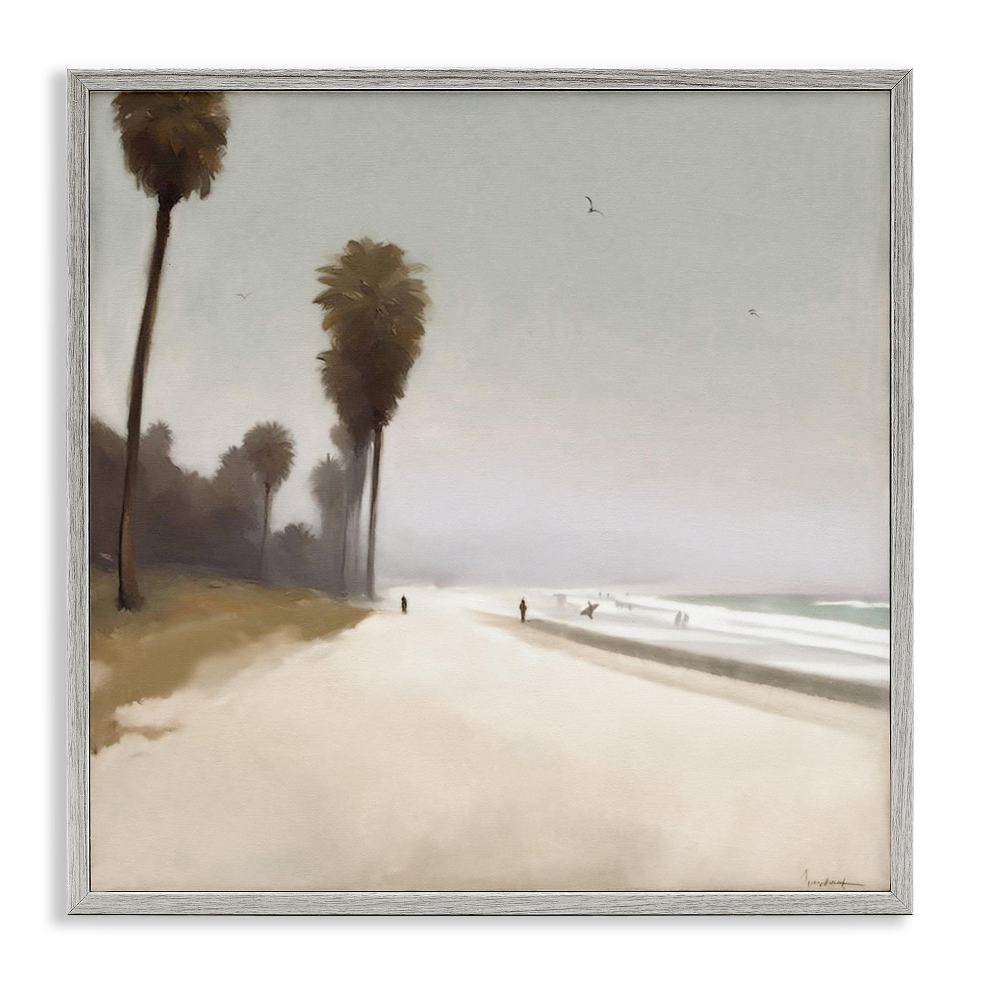 Stupell Industries Palm Lined Beach Landscape & Nature Painting Gray Framed Art Print Wall Art, 24 x 24