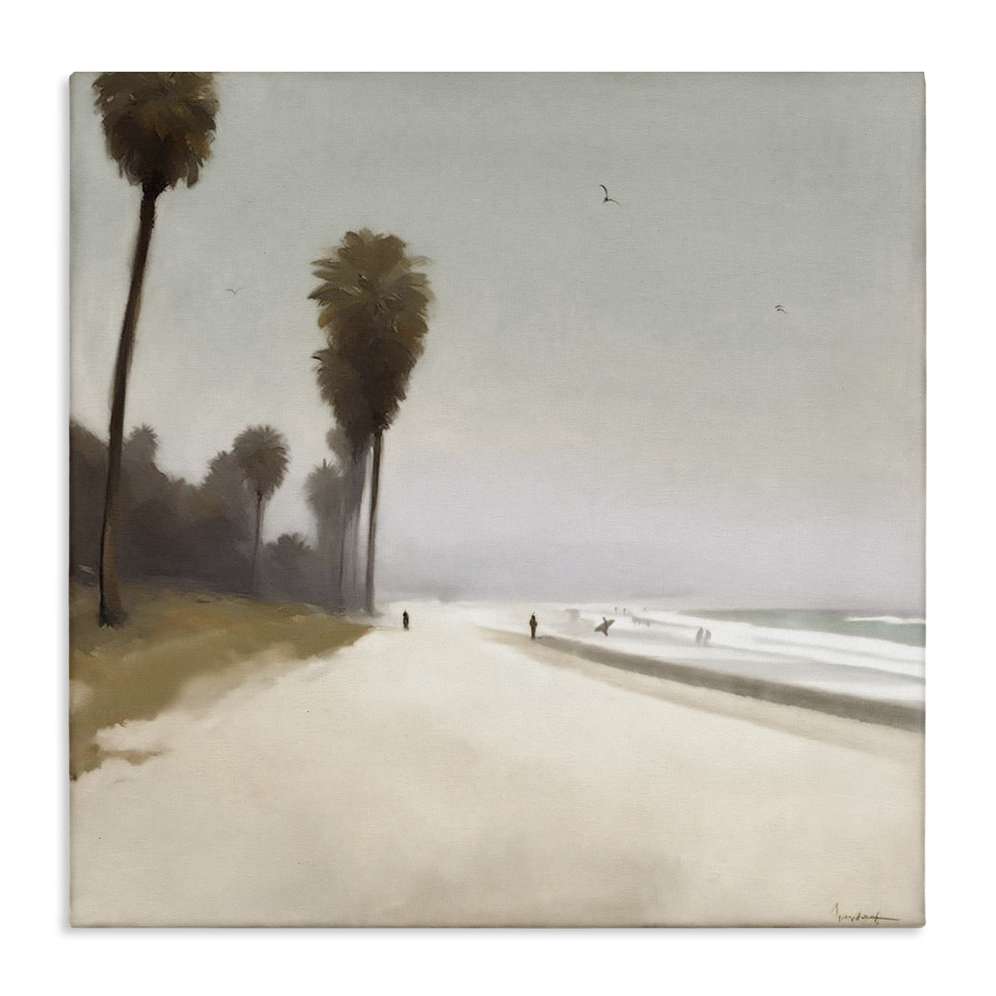 Stupell Industries Palm Lined Beach Landscape & Nature Painting Wrapped Canvas Art Print Wall Art, 36 x 36