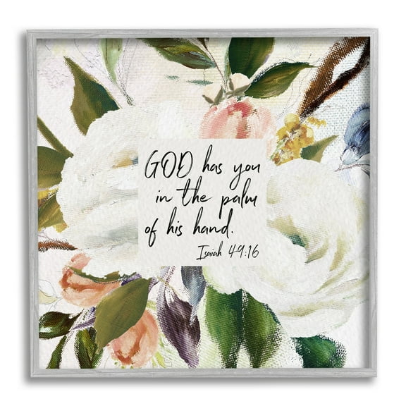 Stupell Industries Palm Of His Hand Religious Calligraphy Traditional Blossom Framed Wall Art, 12 x 12, Design by Amy Brinkman