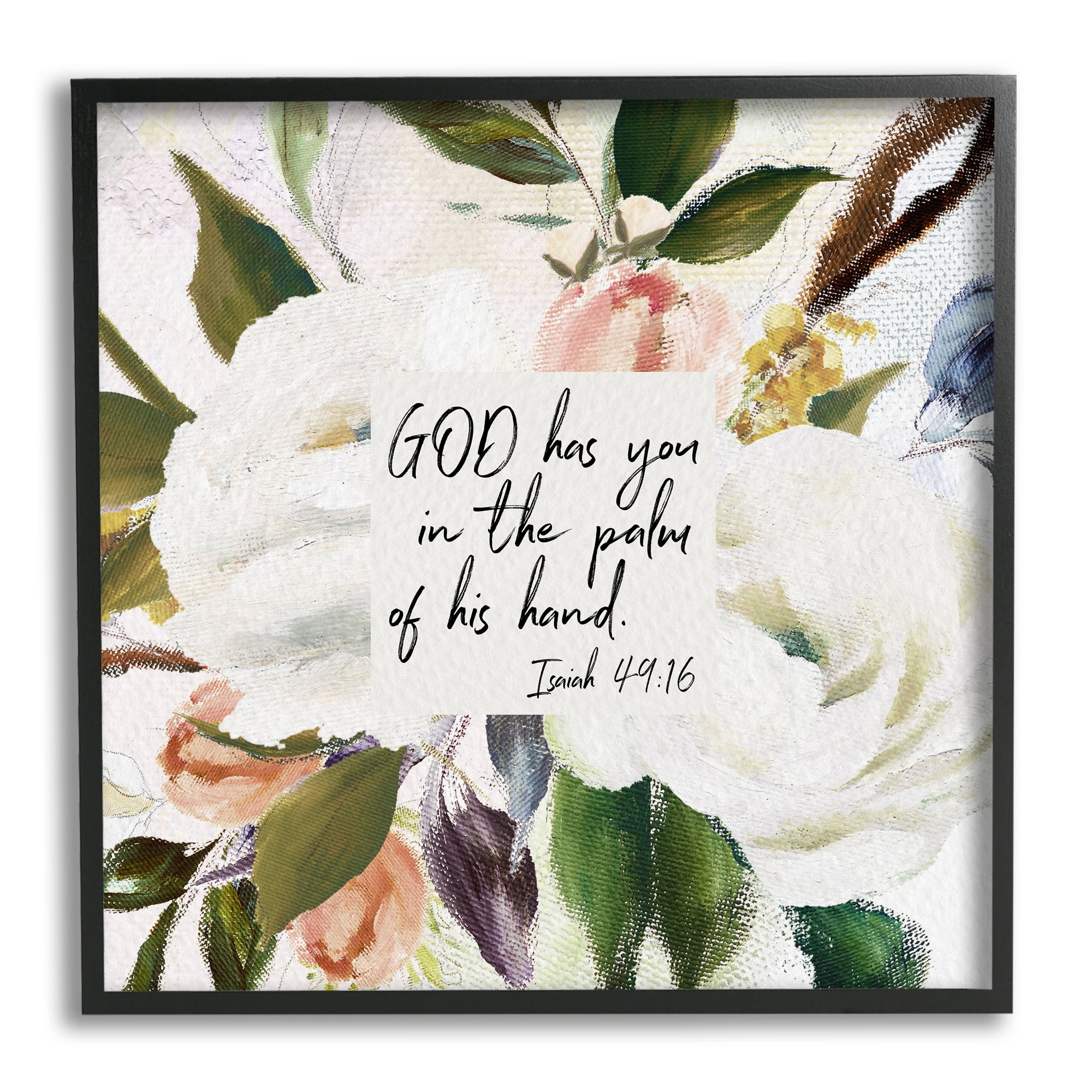 Stupell Industries Palm Of His Hand Religious Calligraphy Traditional Blossom Framed Wall Art, 24 x 24, Design by Amy Brinkman