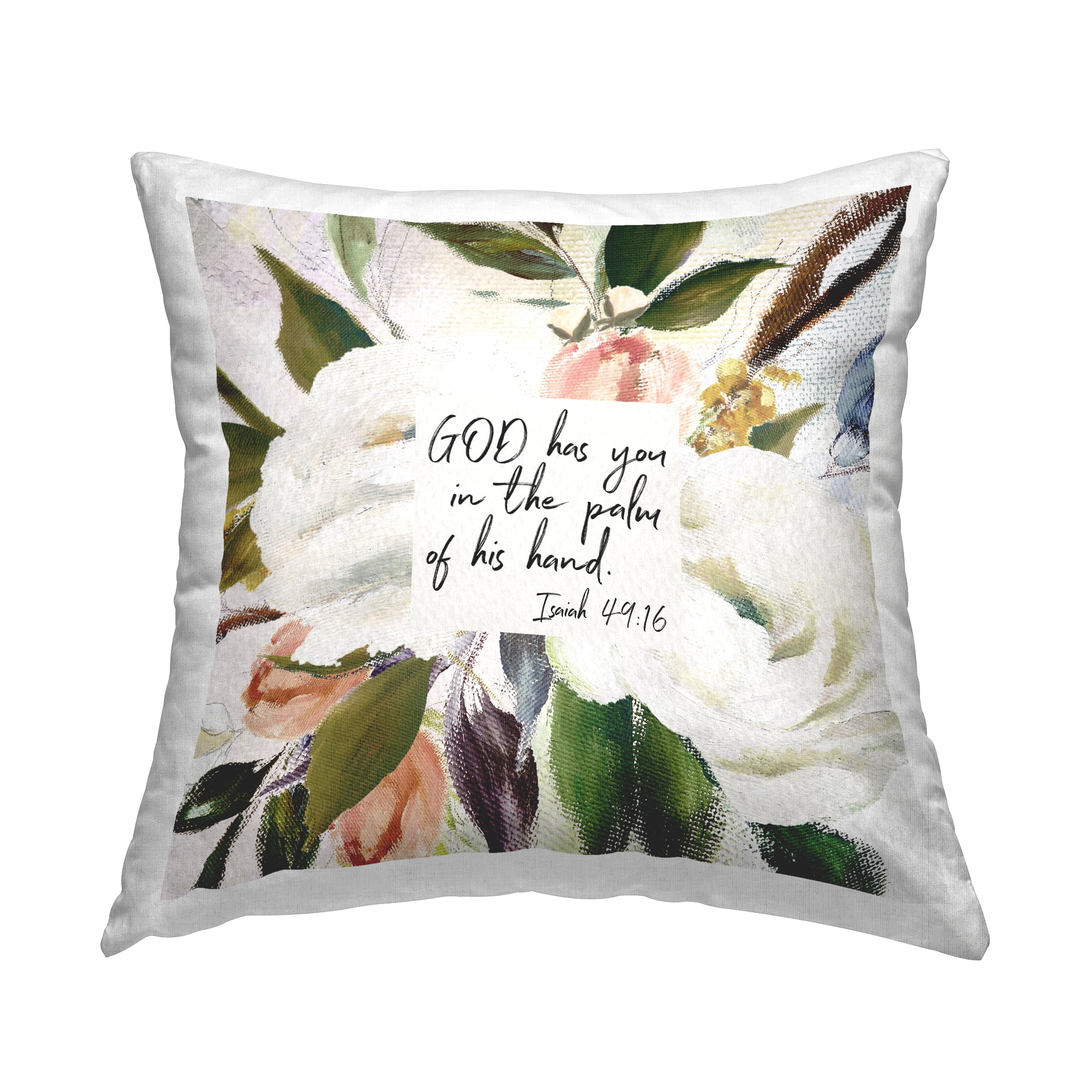 Stupell Industries Palm Of His Hand Religious Floral Blossom Proverb Design by Amy Brinkman Throw Pillow