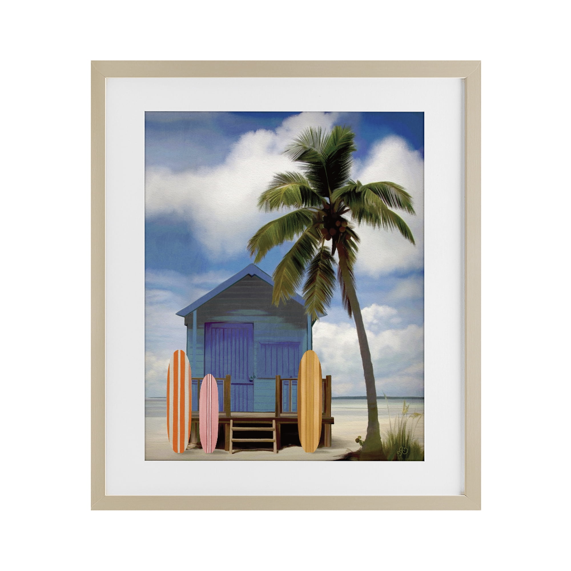 Stupell Industries Palm Overhanging Surf Shop Birch Framed Print Under Glass, design by Lisa R Dumm