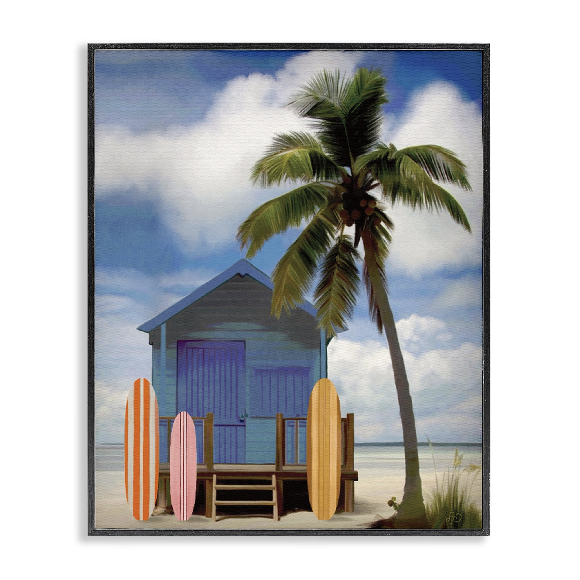 Stupell Industries Palm Overhanging Surf Shop Black Framed Giclee Art, design by Lisa R Dumm