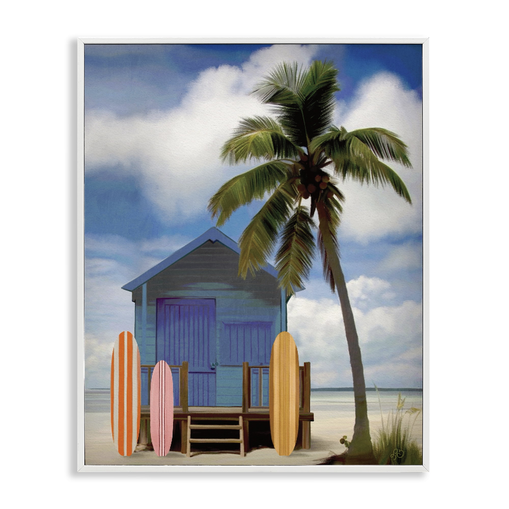 Stupell Industries Palm Overhanging Surf Shop White Framed Giclee Art, design by Lisa R Dumm