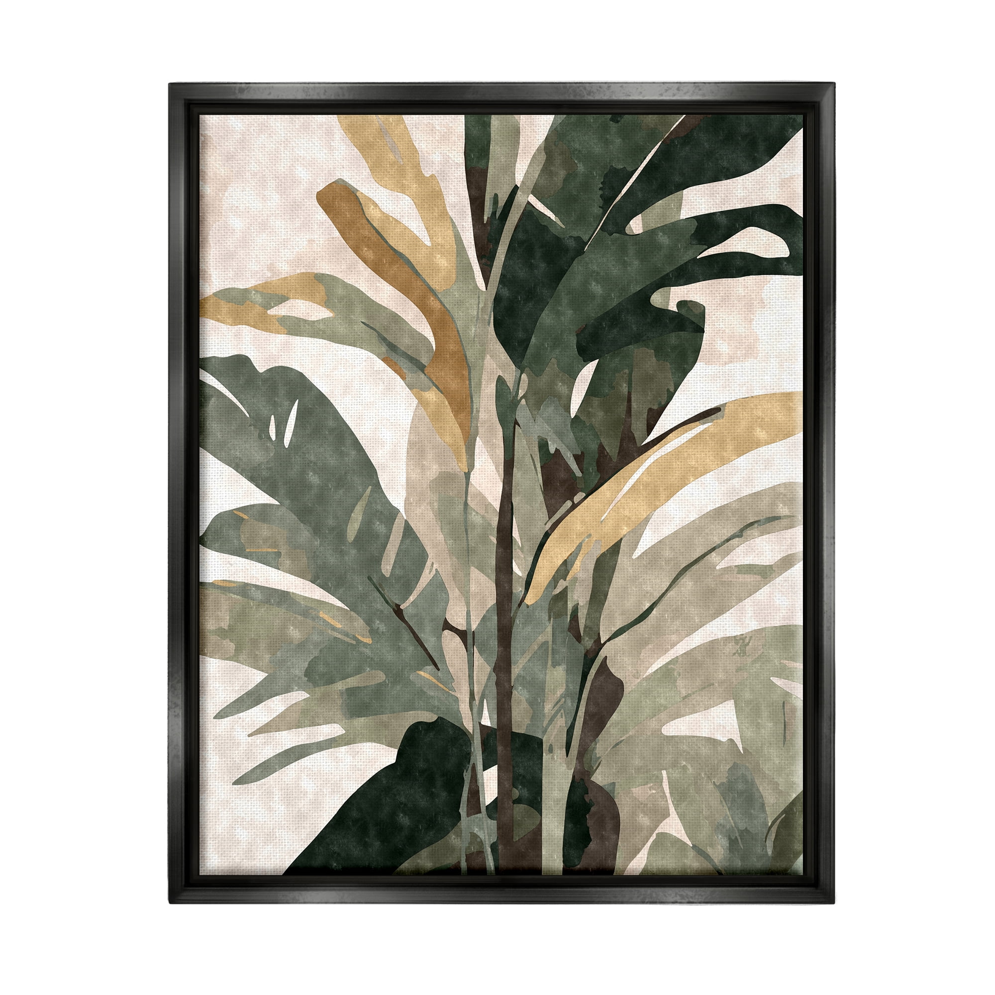 Stupell Industries Palm Plant Abstraction Botanical & Floral Painting Black Floater Framed Canvas Art Print Wall Art, 17 x 21