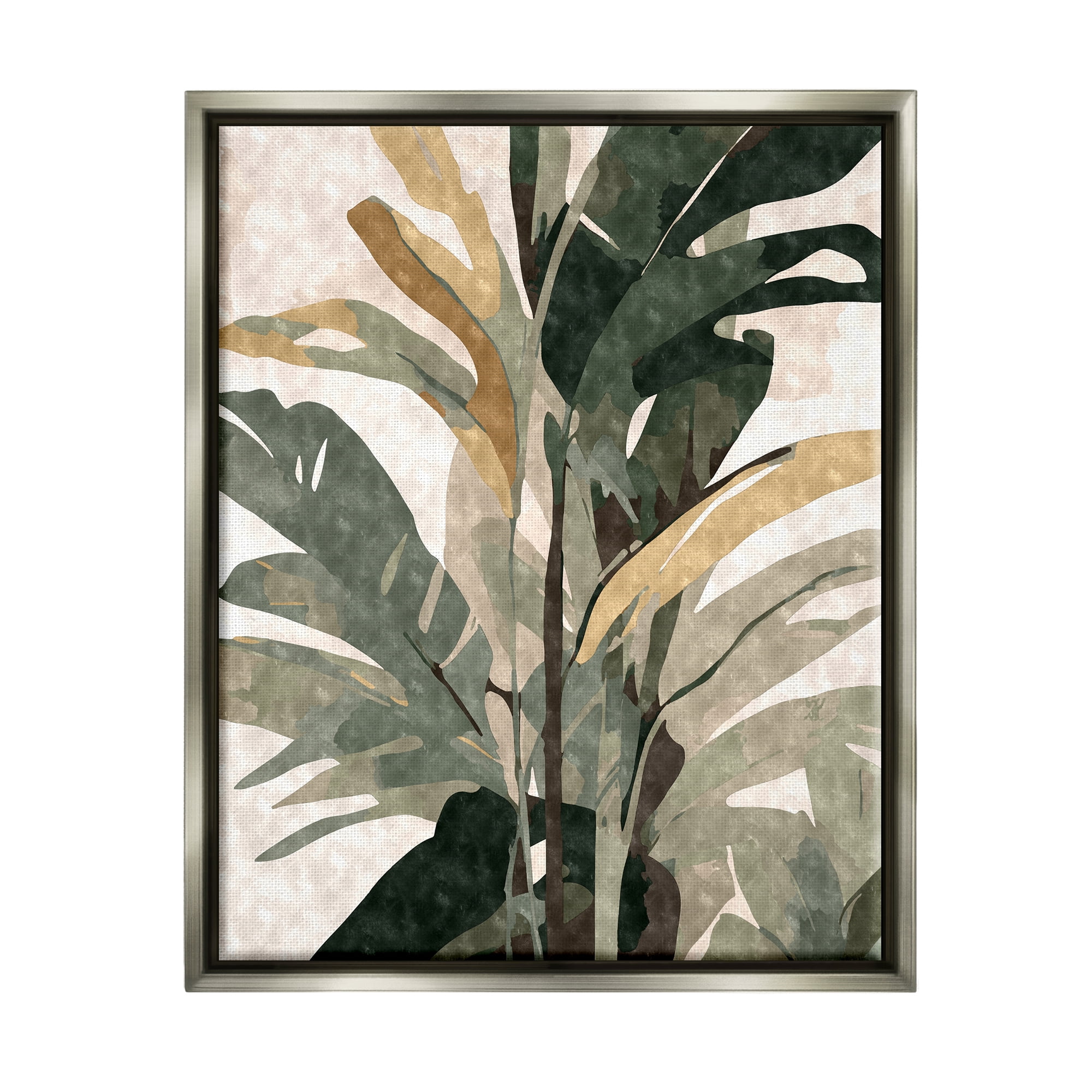 Stupell Industries Palm Plant Abstraction Botanical & Floral Painting Gray Floater Framed Canvas Art Print Wall Art, 17 x 21
