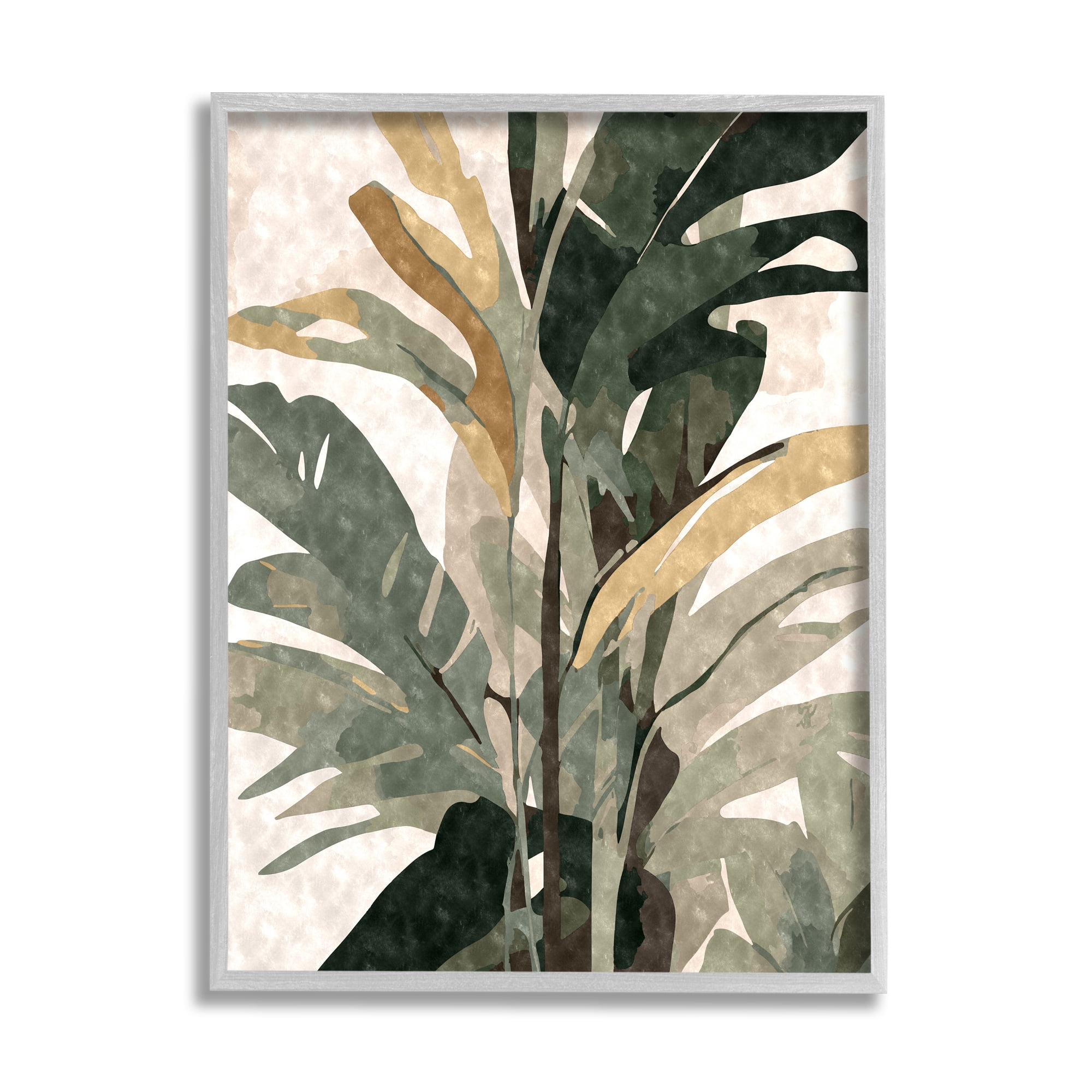 Stupell Industries Palm Plant Abstraction Botanical & Floral Painting Gray Framed Art Print Wall Art, 24 x 30