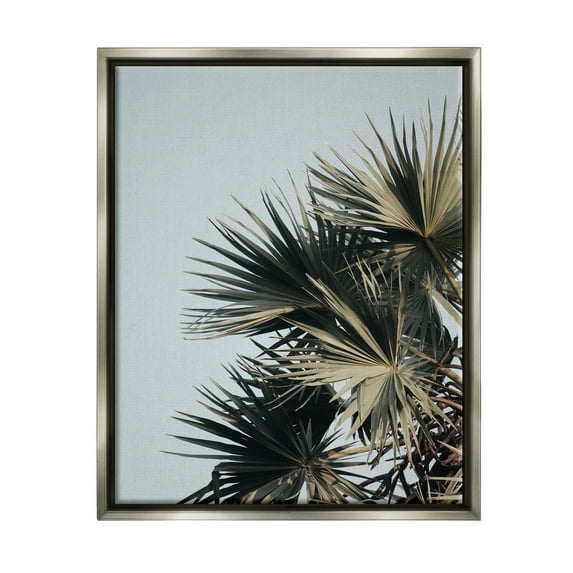 Stupell Industries Palm Plant Leaves Blue Sky Coastal Photography Gray Floater Framed Art Print Wall Art