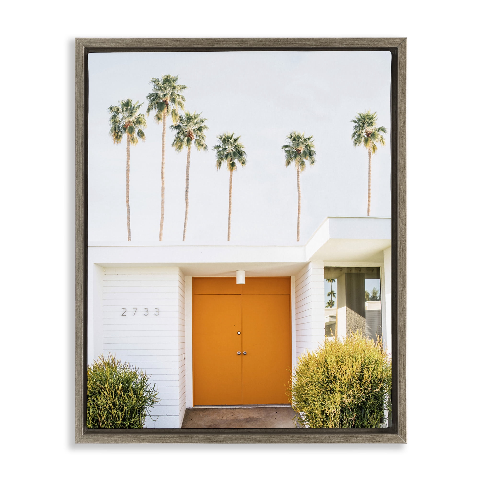Stupell Industries Palm Springs Orange Door Botanical & Floral Photography Brown Floater Framed Canvas Art Print Wall Art, 17 x 21