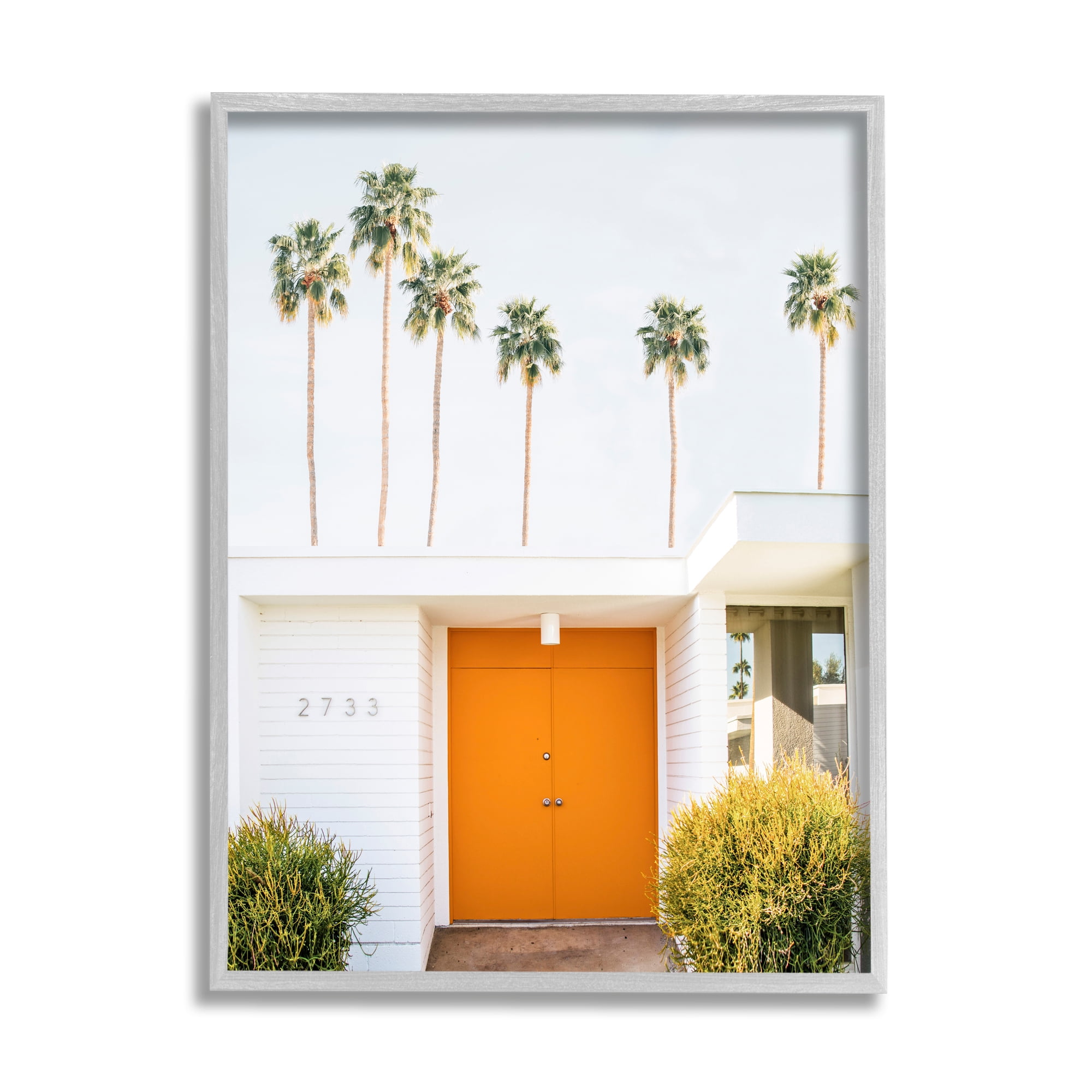 Stupell Industries Palm Springs Orange Door Botanical & Floral Photography Gray Framed Art Print Wall Art, 16 x 20