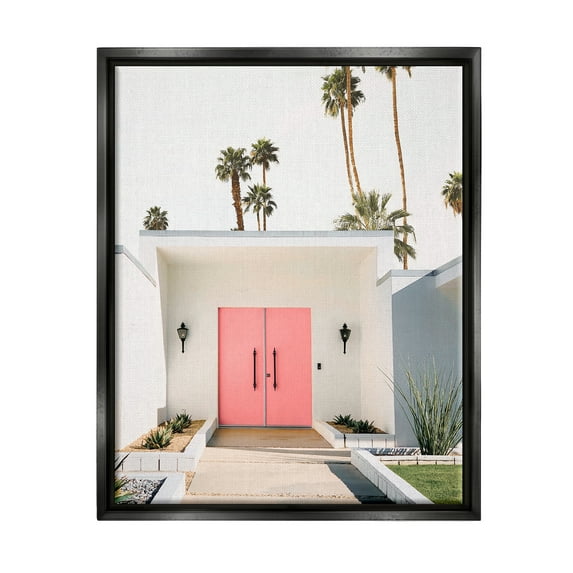 Stupell Industries Palm Springs Pink Door Botanical & Floral Photography Black Floater Framed Art Print Wall Art, 17 x 21