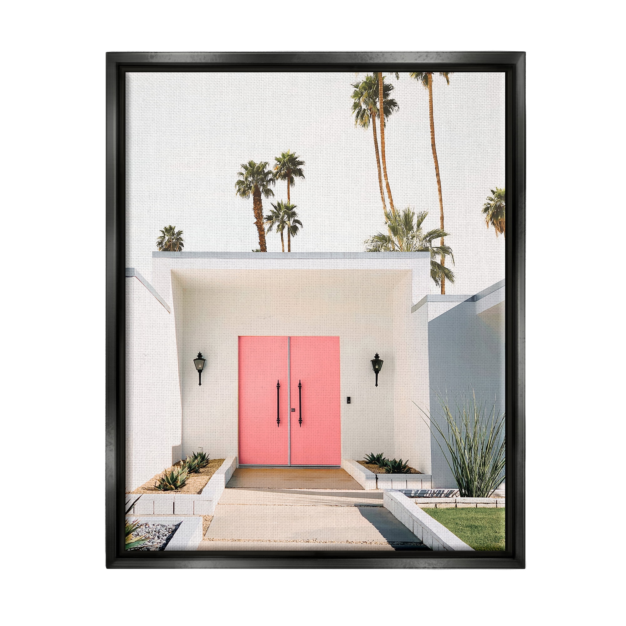 Stupell Industries Palm Springs Pink Door Botanical & Floral Photography Black Floater Framed Art Print Wall Art, 25 x 31